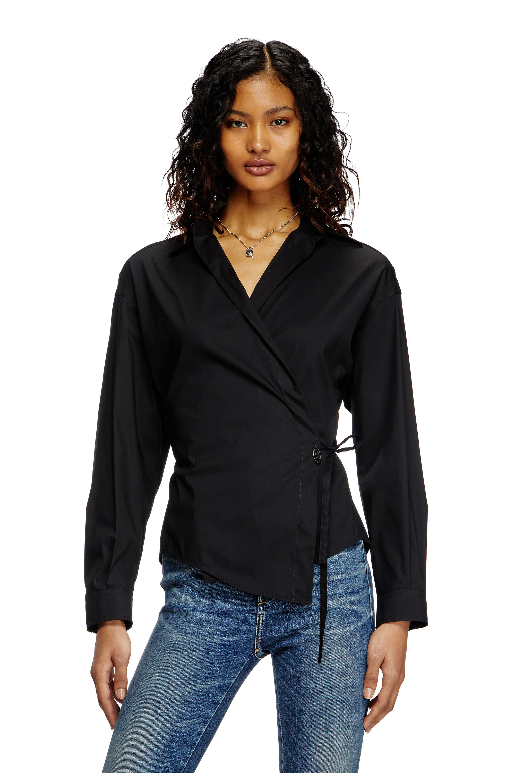 Diesel - C-DELPHI, Woman's Wrap shirt with logo charm in Black - 1