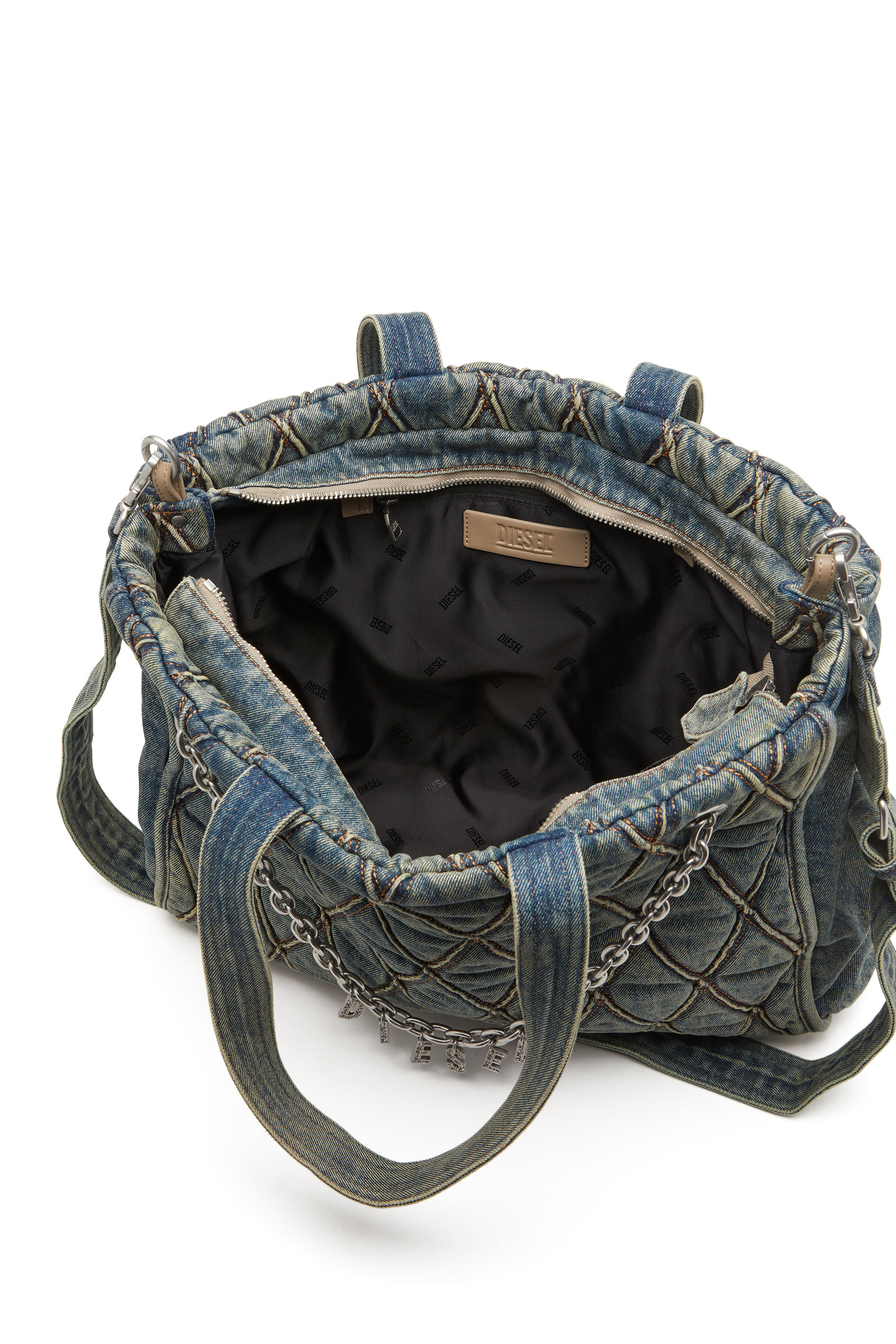 Diesel - CHARM-D SHOPPER, Woman Charm-D-Tote bag in Argyle quilted denim in Blue - Image 4