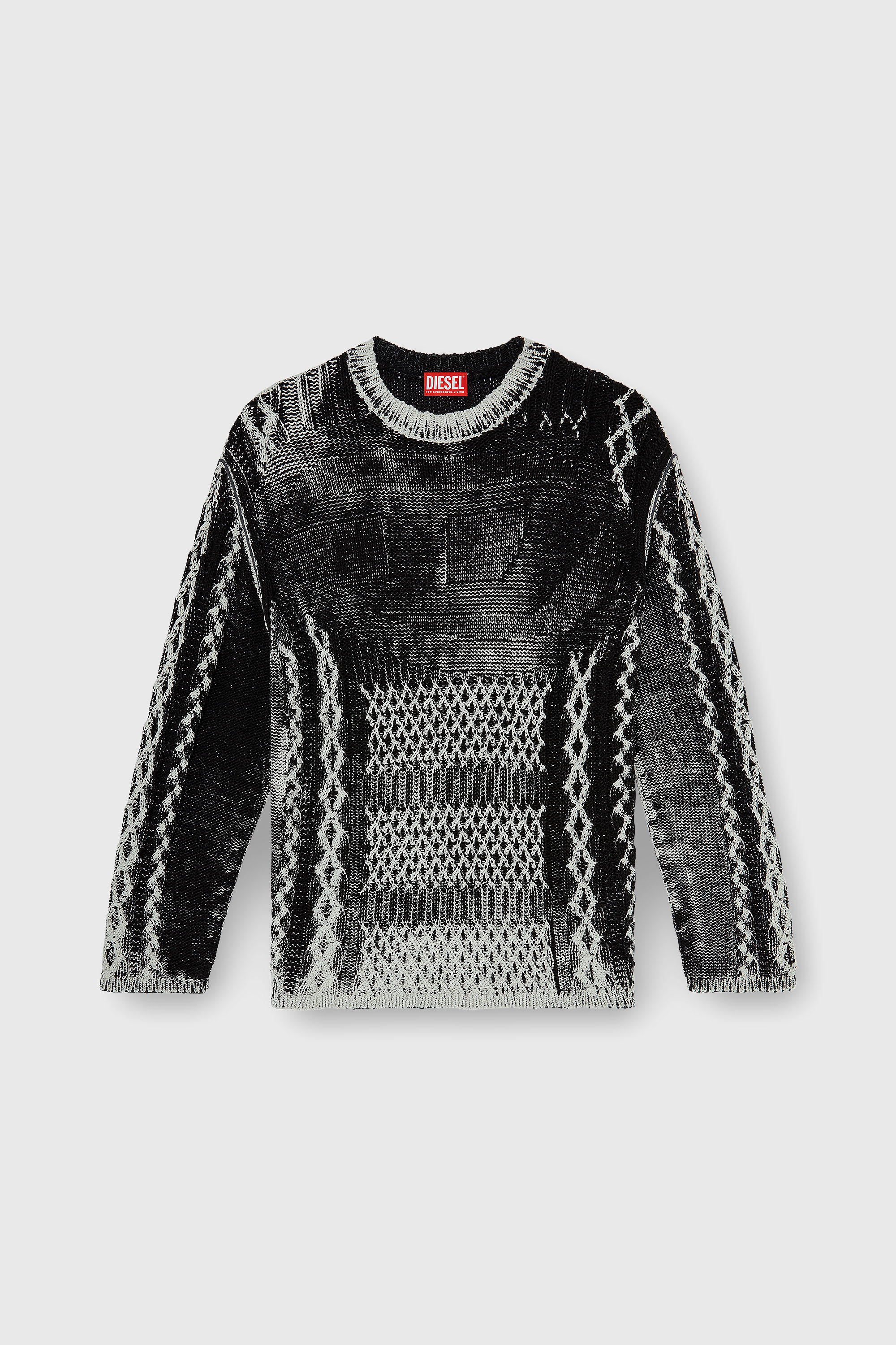 Diesel - K-MIONE, Man's Treated cable-knit jumper in Grey/Black - 2