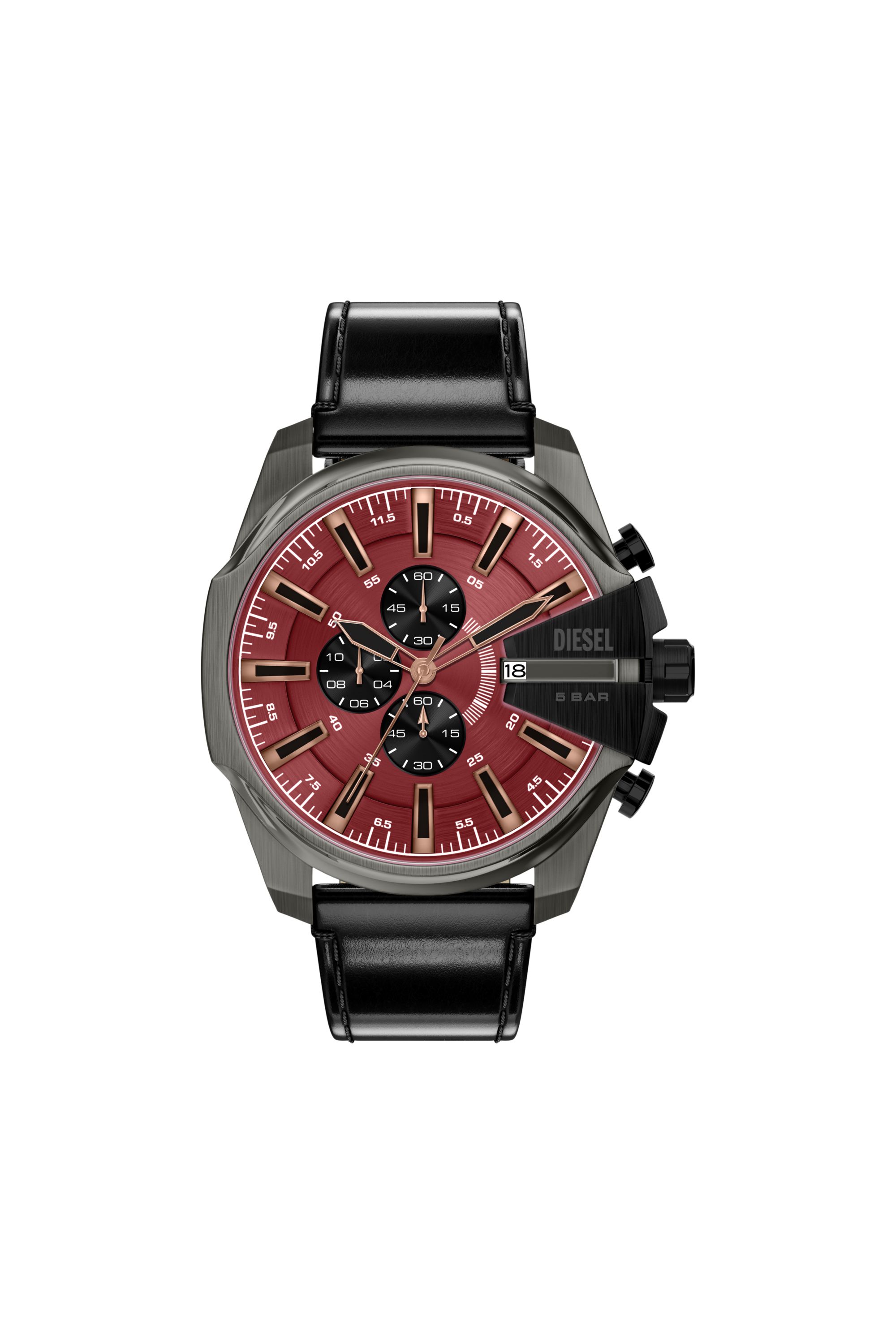 Diesel - DZ4714 WATCH, Man's Mega Chief Slim black leather watch in Black - 1