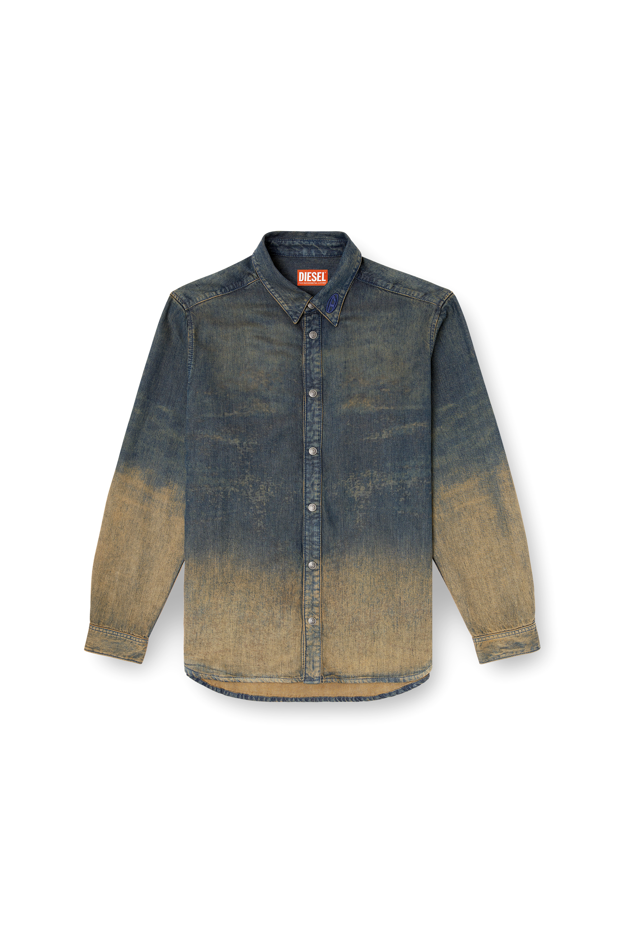 Diesel - D-SIMPLY-S8, Man's Shirt in fluid shaded denim in Dark Blue - 3