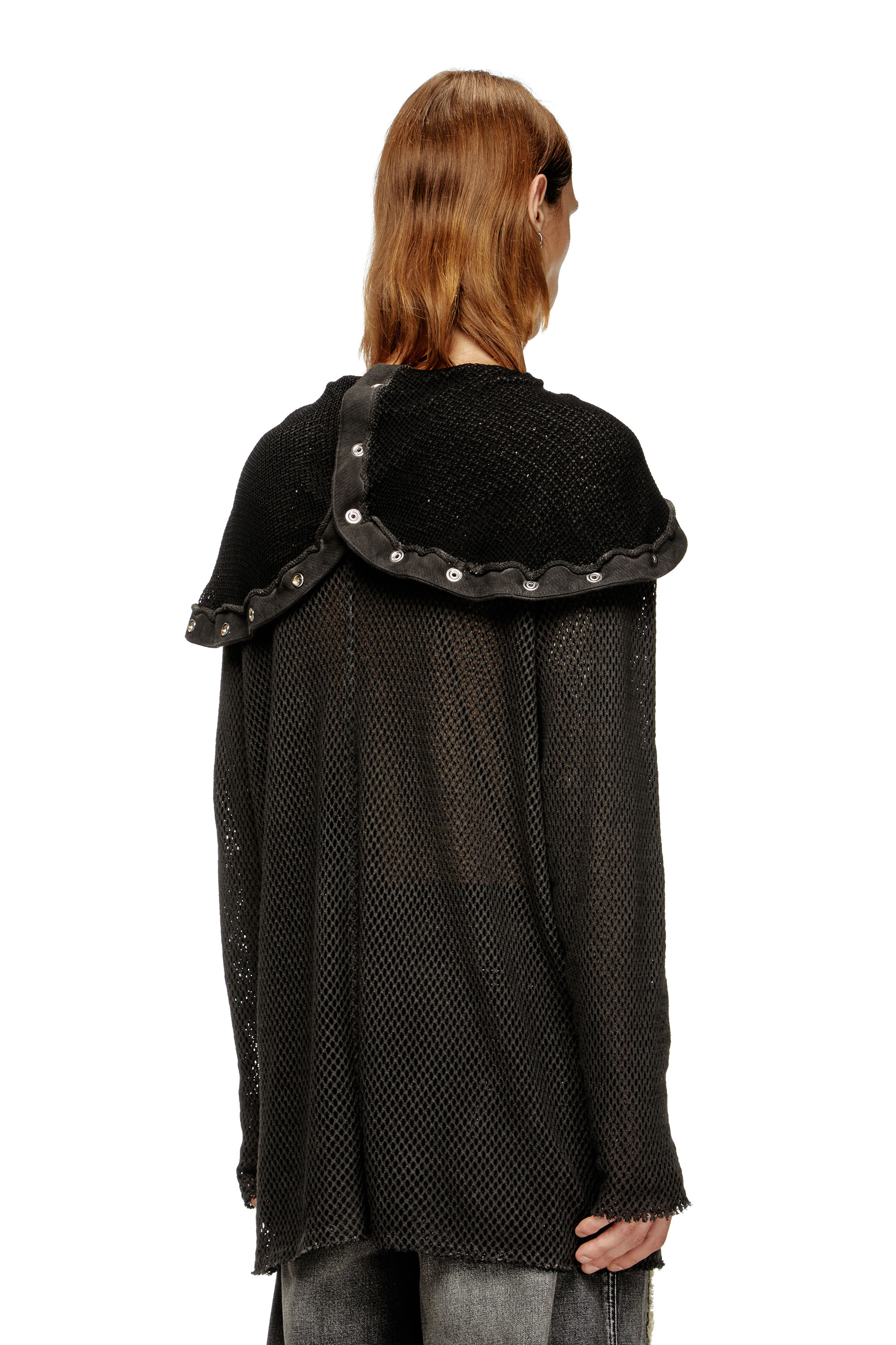 Diesel - S-THUG-FISHNET, Unisex's Fishnet hoodie with full-closure hood in Black - 4