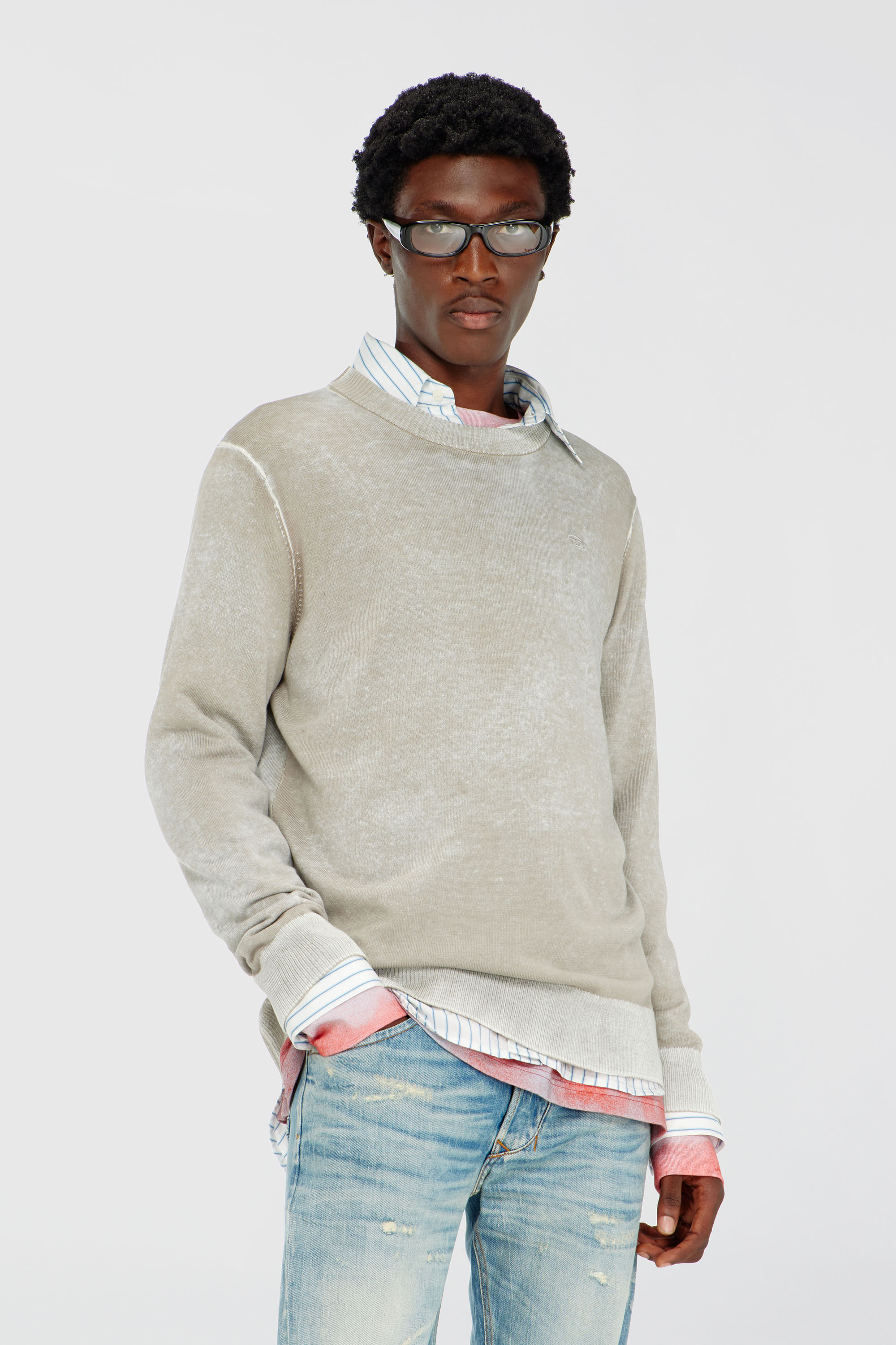 Diesel - K-LAURENT, Man's Jumper with faded reverse print in Light Grey - 1
