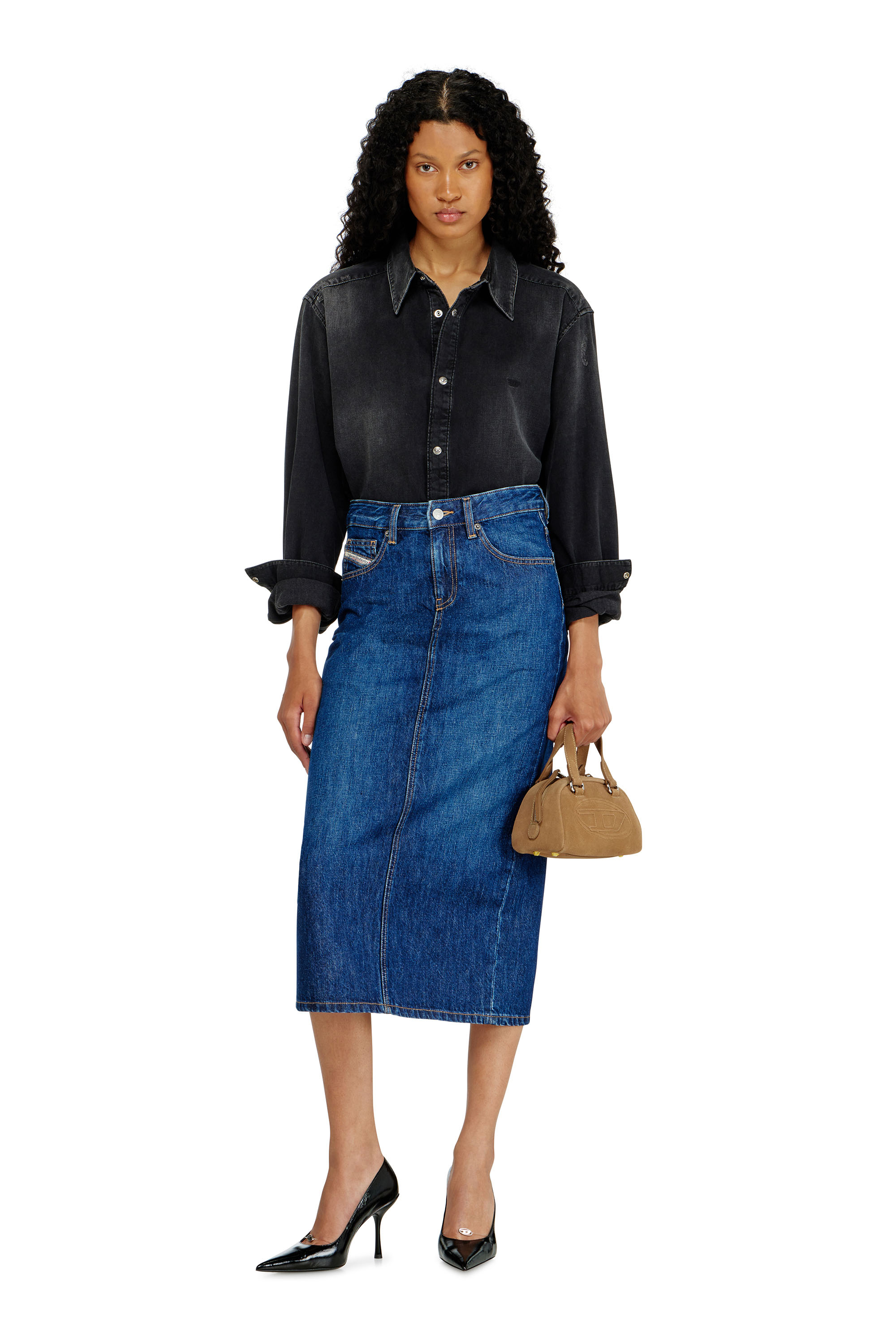 Diesel - DE-SKYE-D, Woman's Denim midi skirt in Medium blue - 2