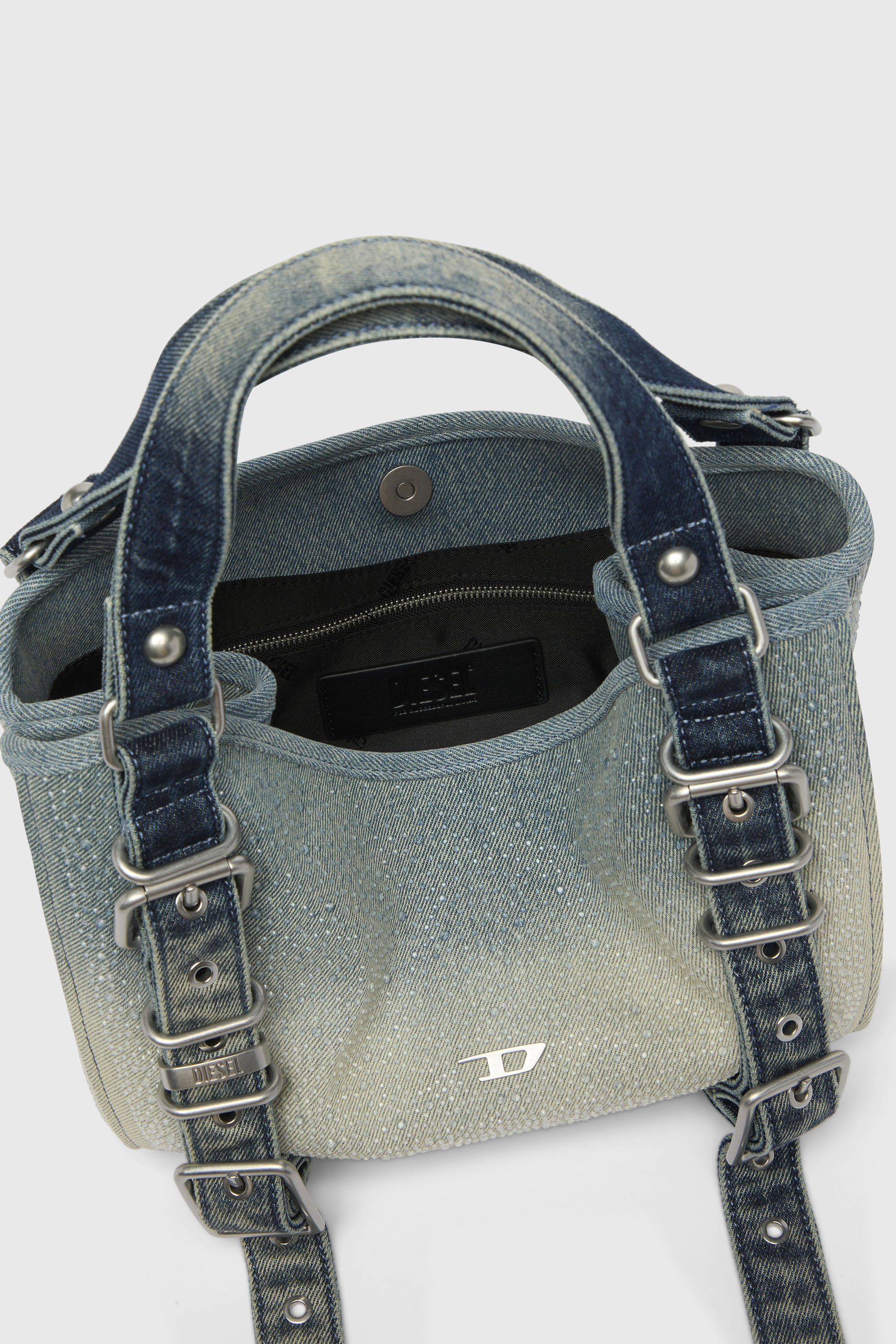 Diesel - D-ONE TOPHANDLE S, Woman's D-One-Small top-handle bag in crystal solarised denim in Blue - 3