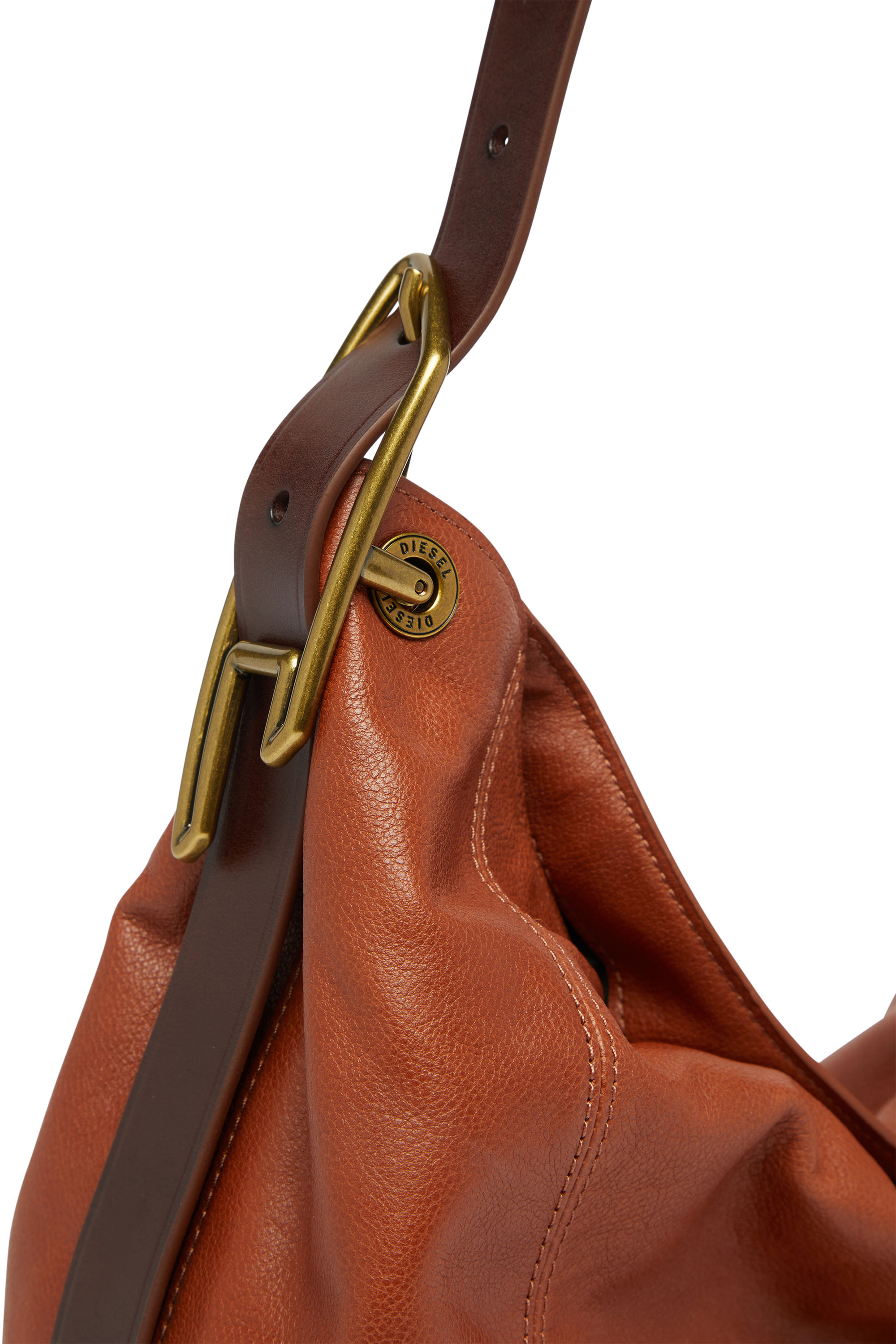 Diesel - D-LINE HOBO S, Woman's D-Line-Shoulder bag in shiny leather in Brown - 6