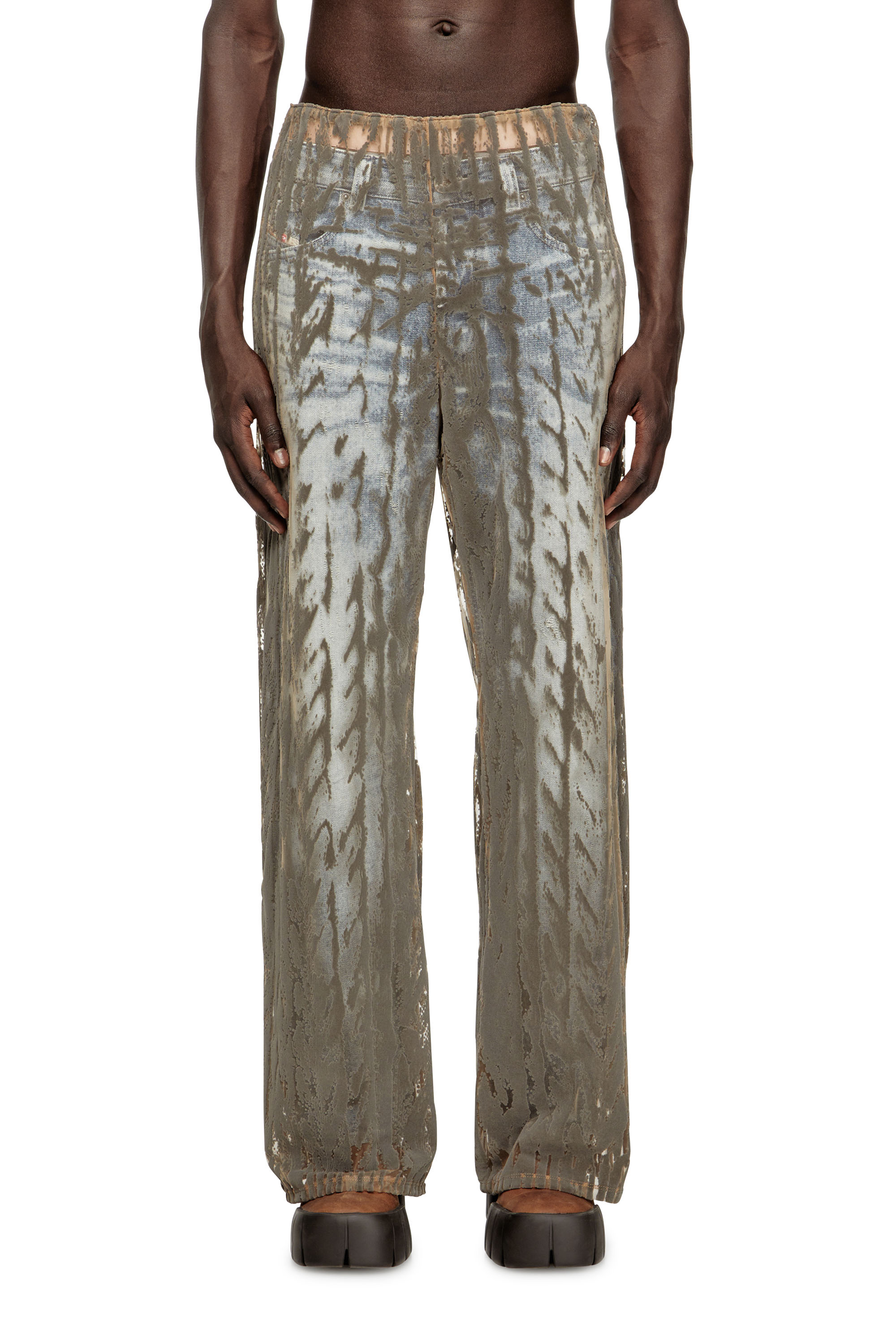 P-EGASO, Grey Diesel - P-EGASO, Man's Tulle pants with flocked cable prints in Grey - 3