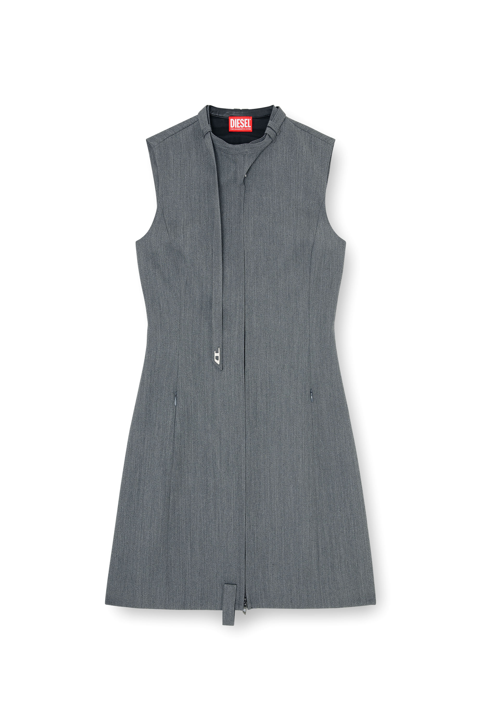 Diesel - D-RUVAN, Woman's Tailored midi dress with biker neck strap in Grey - 2