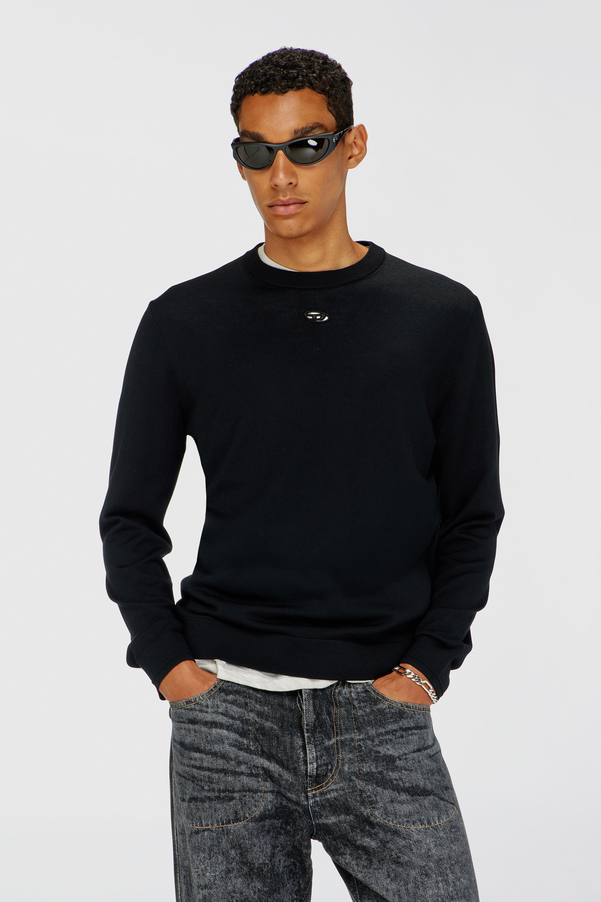 Diesel - K-VALIAM, Man's Wool jumper with cut-out logo in Black - 1