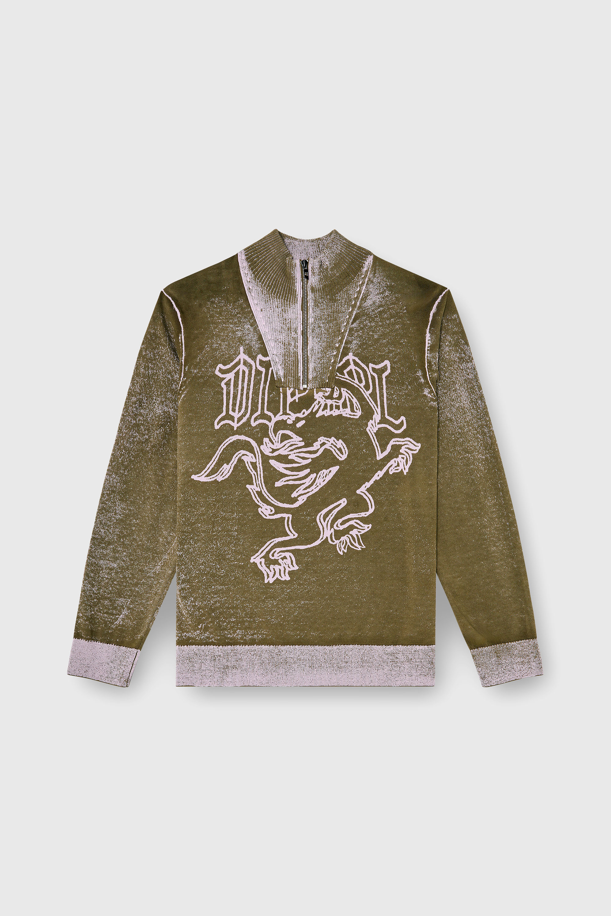 Diesel - K-LAUTARE, Man's Treated half-zip jumper with griffin motif in Military Green - 2