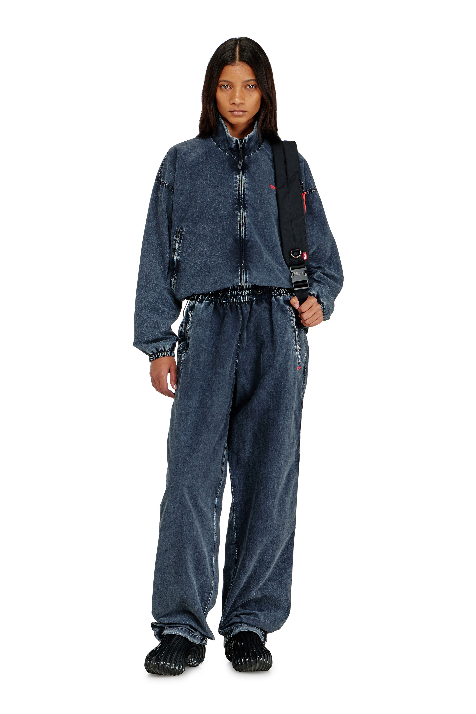 Diesel - G-LEAMER, Woman's Windbreaker jacket in acid-wash Taslan in Dark Blue - 2