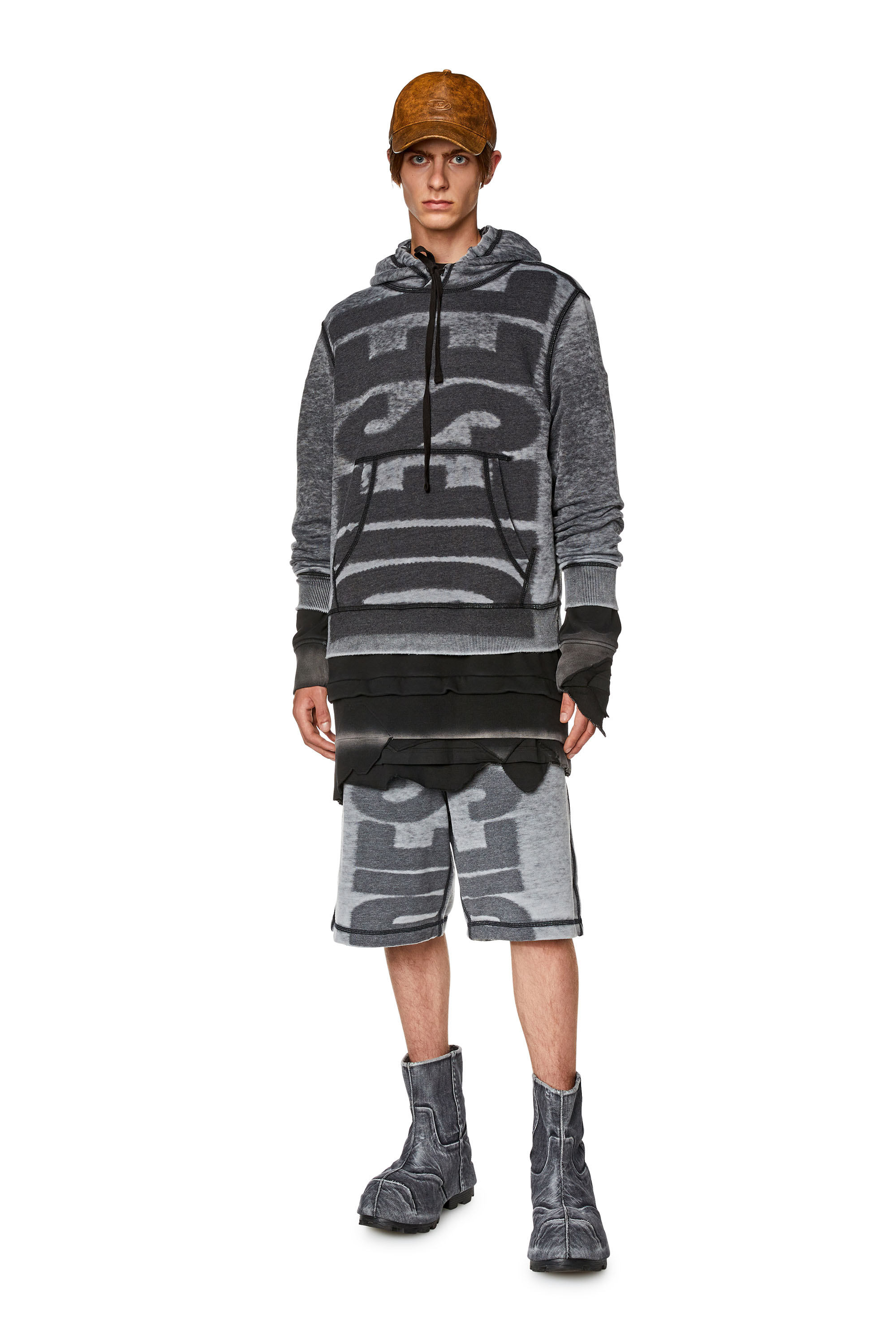 Diesel - P-ROWN, Man's Sweat shorts with burn-out logo in Black - 1