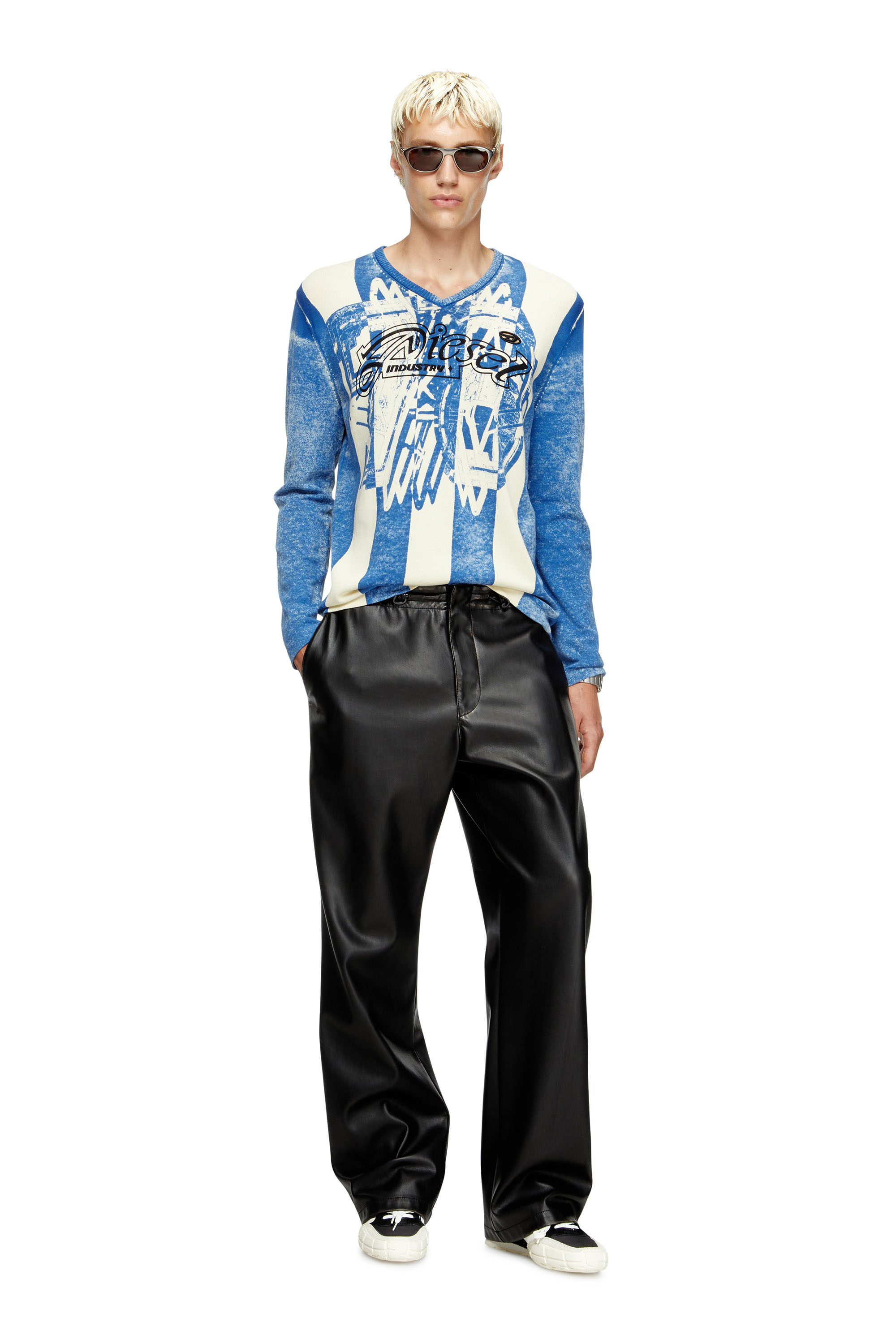 Diesel - K-OLIBA-V, Unisex's Inside-print striped jumper in Blue/White - 1