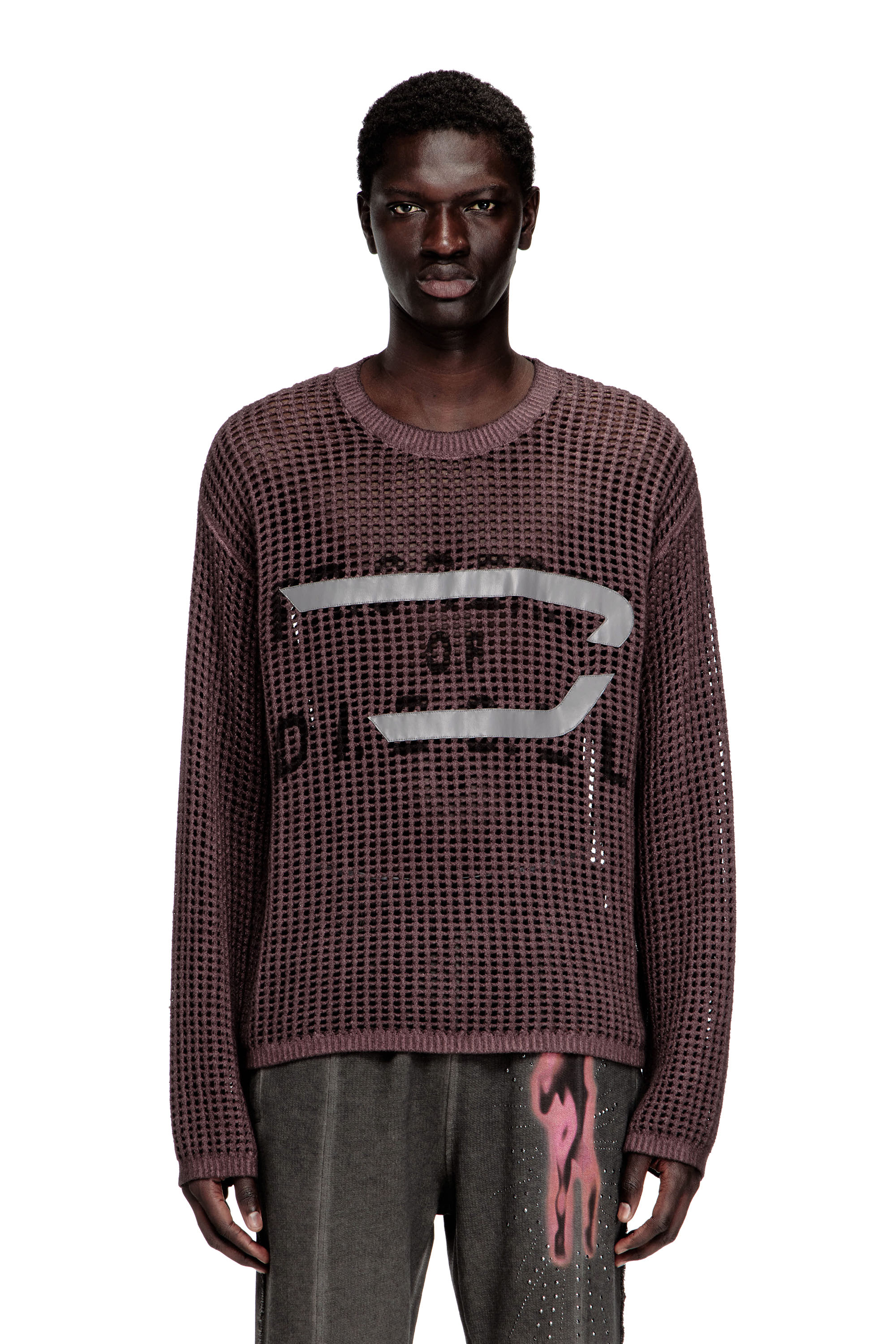 Diesel - K-ROCH, Man's Long-sleeve mesh-knit top in Violet - 1