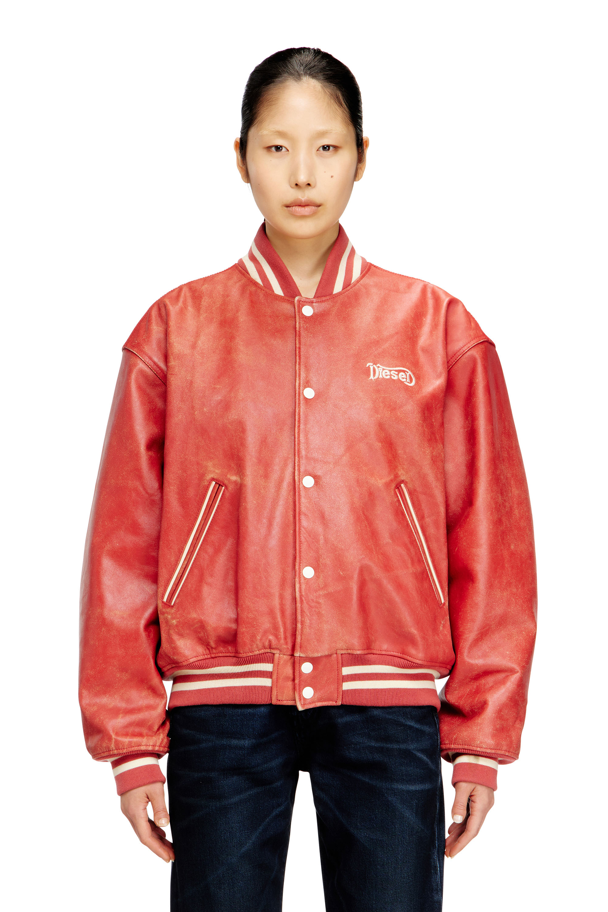 Diesel - L-DIFORDI-20TH, Unisex's Leather bomber jacket with Diesel logo in Red - 1