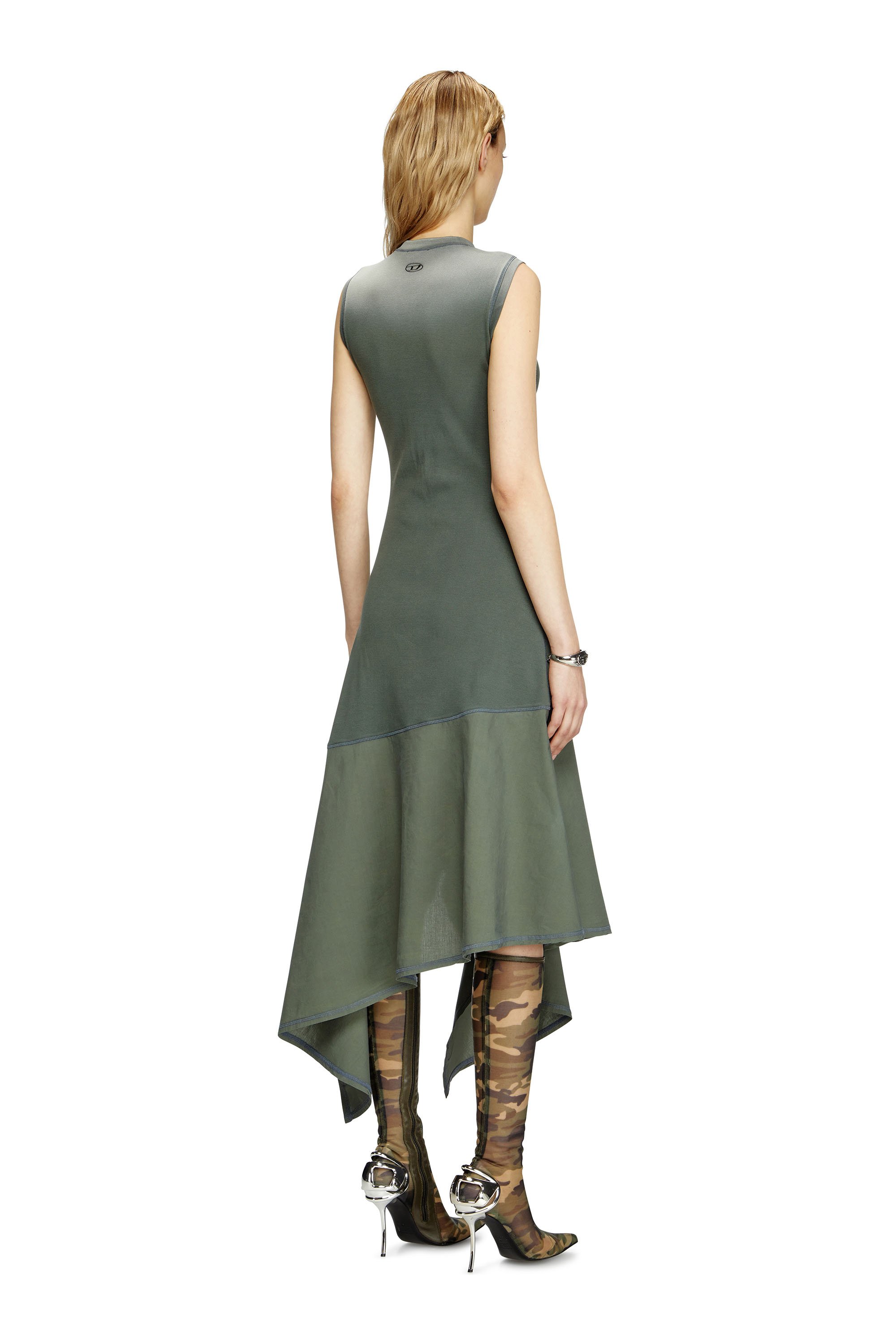 Diesel - D-ELICY, Woman's Asymmetric sleeveless dress in Dark Green - 3