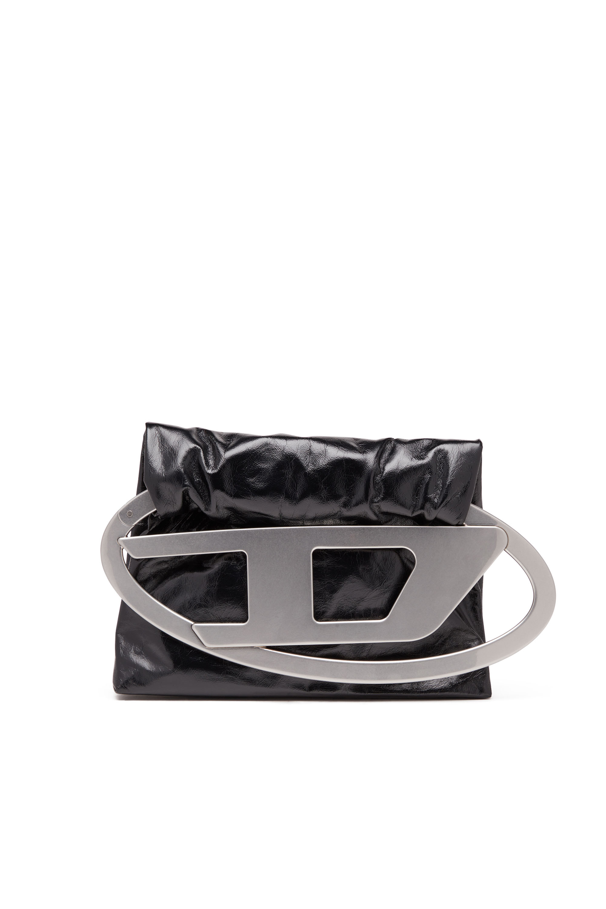 Diesel - BIG-D POUCH, Woman's Big-D-Clutch bag in crinkled leather in Black - 1