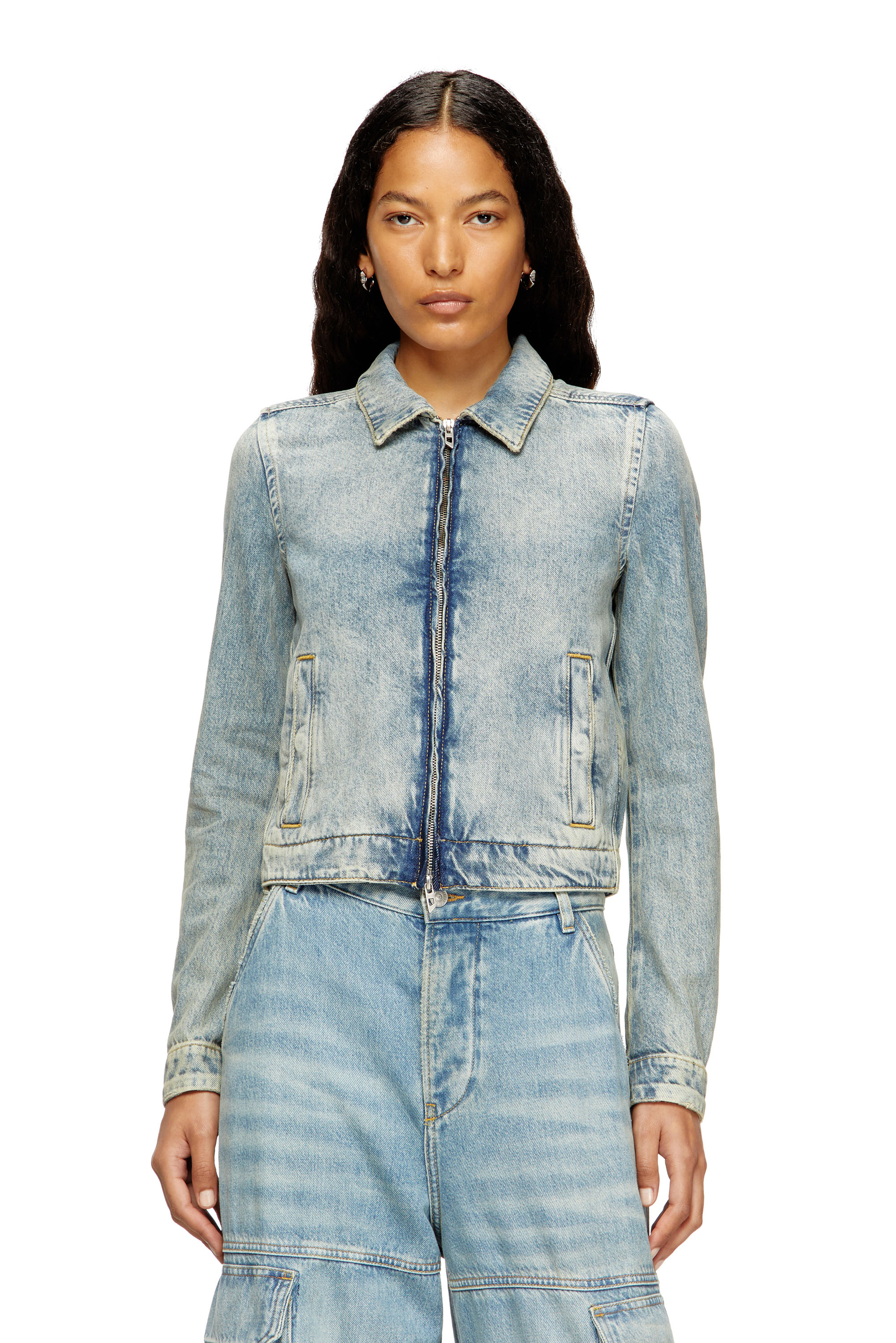 Diesel - DE-CORB, Woman's Jacket in dirt-effect fluid Tencel denim in Light Blue - 3