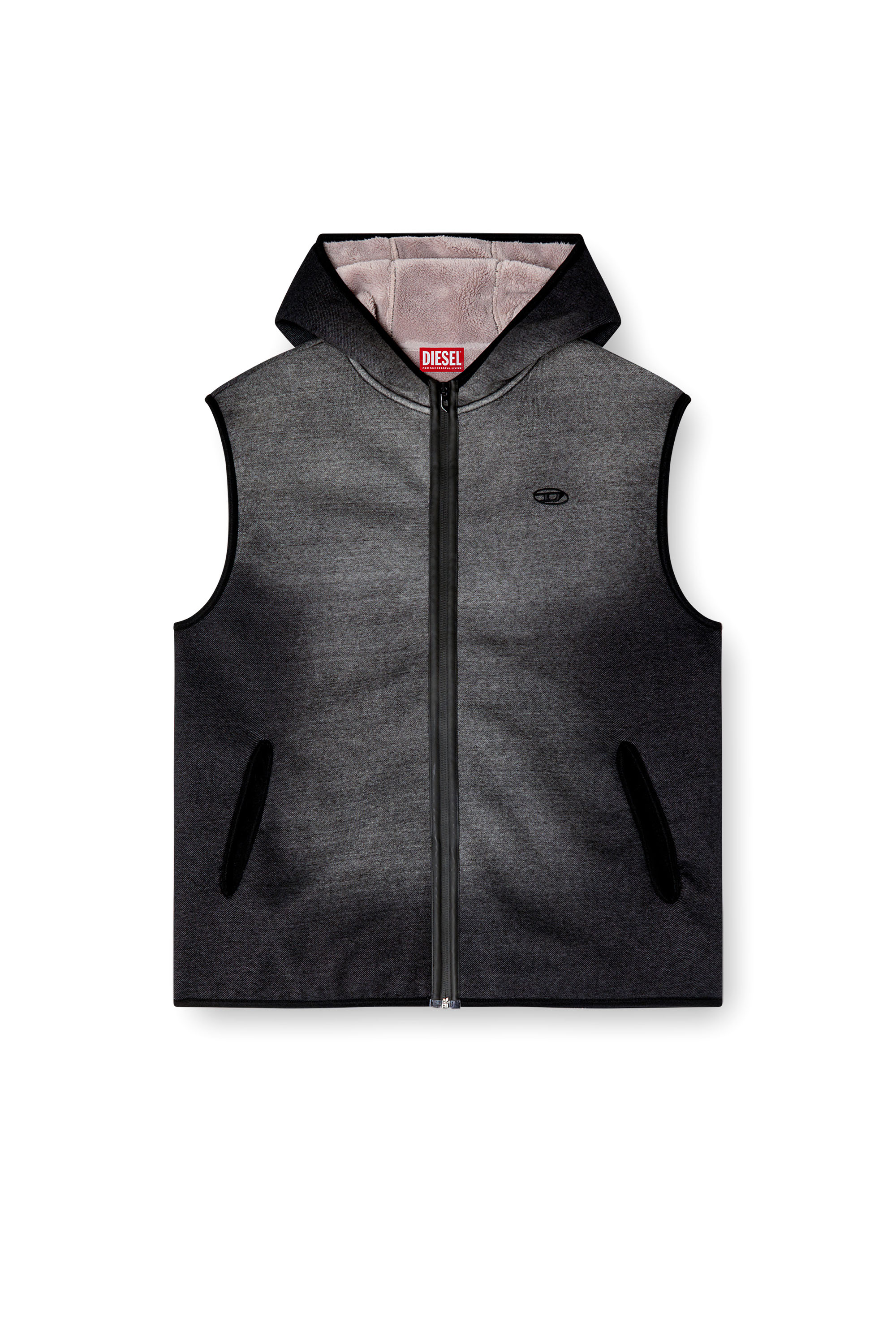 Diesel - S-HAKY, Unisex's Hooded vest in denim-effect jacquard in Black - 4