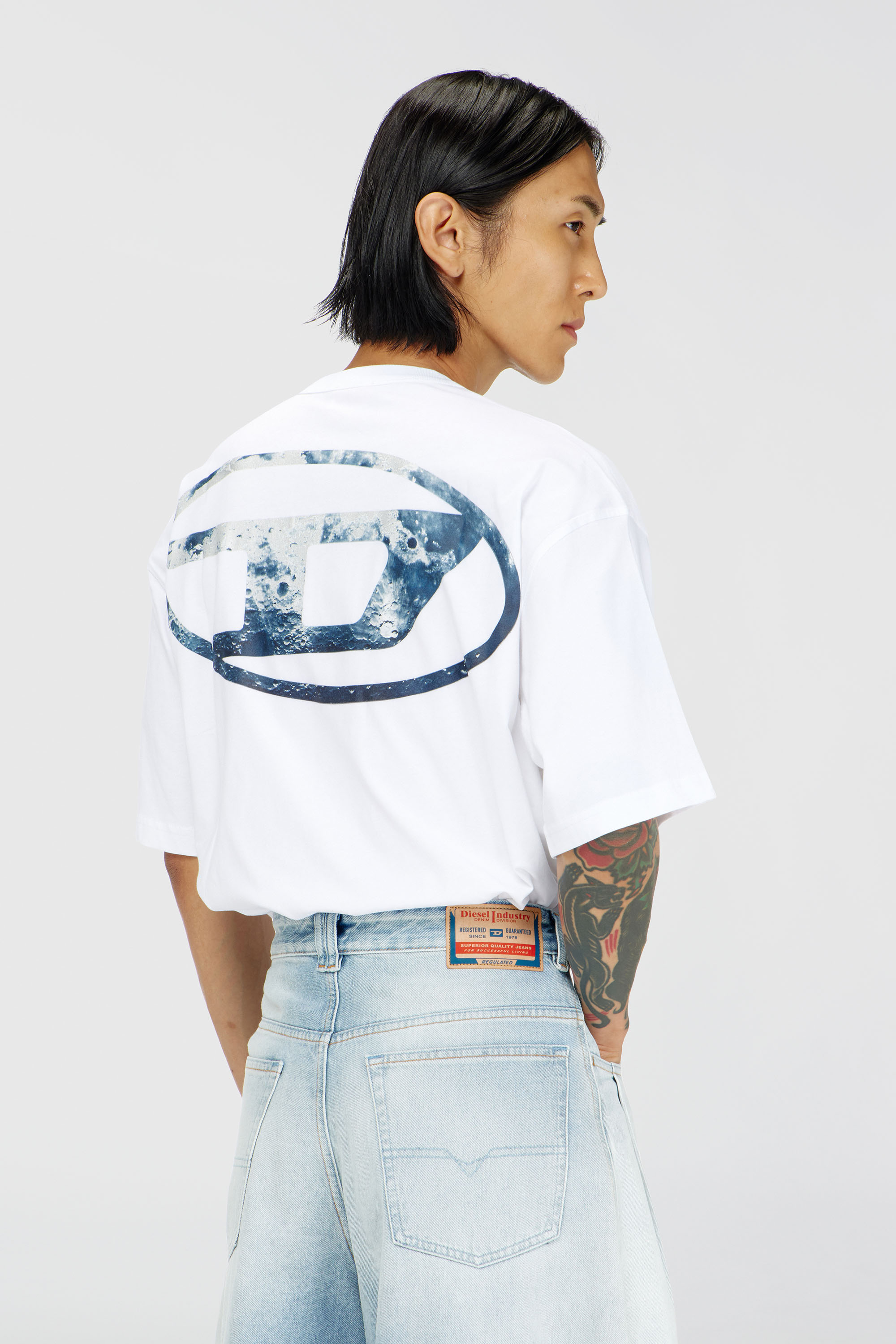 Diesel - T-WASH-MOON-T92, Man's Cotton T-shirt with Oval D logo and graphic in White - 4
