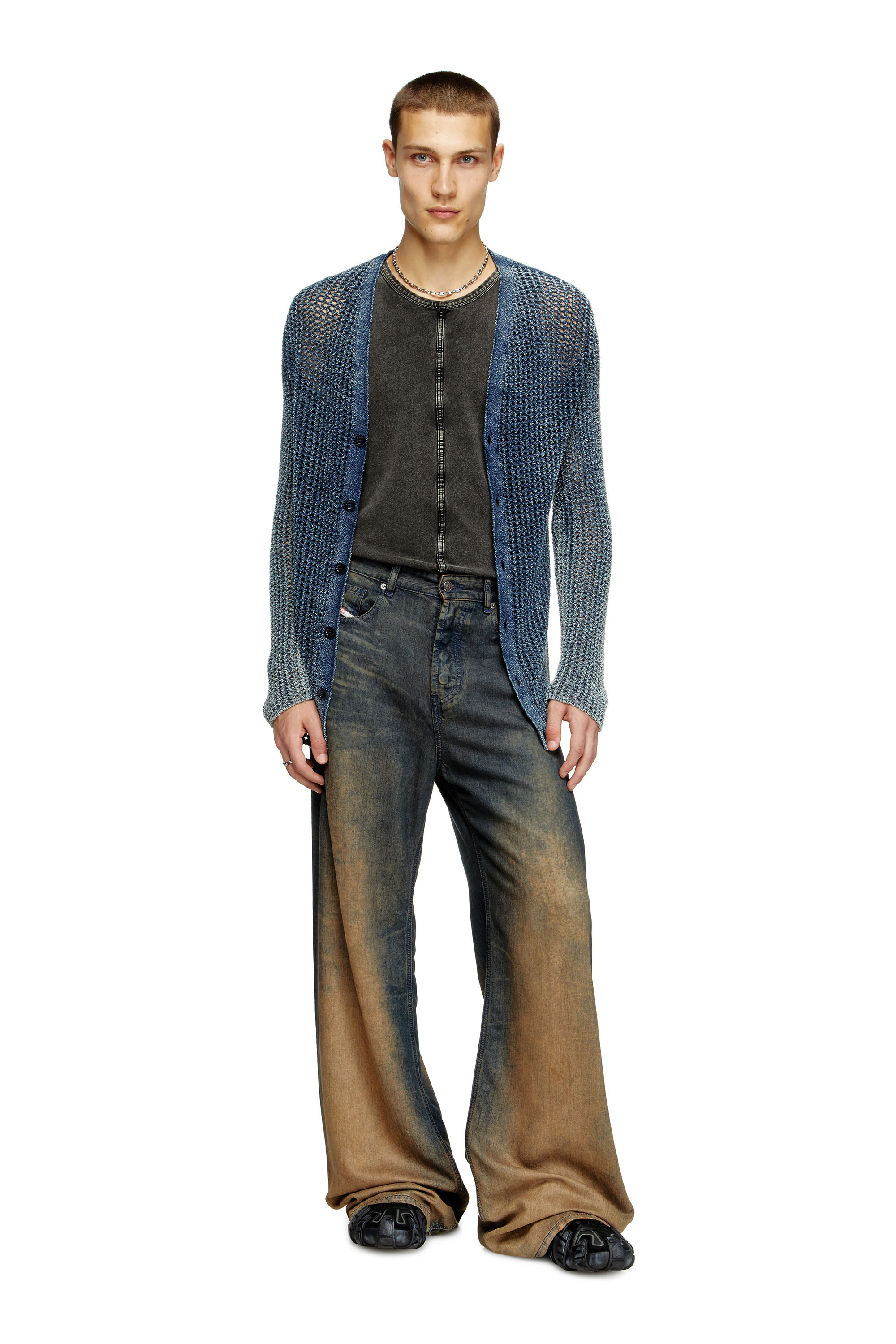 Diesel - K-REDRAM, Man's Mesh-knit cardigan in denim yarn in Blue - 2