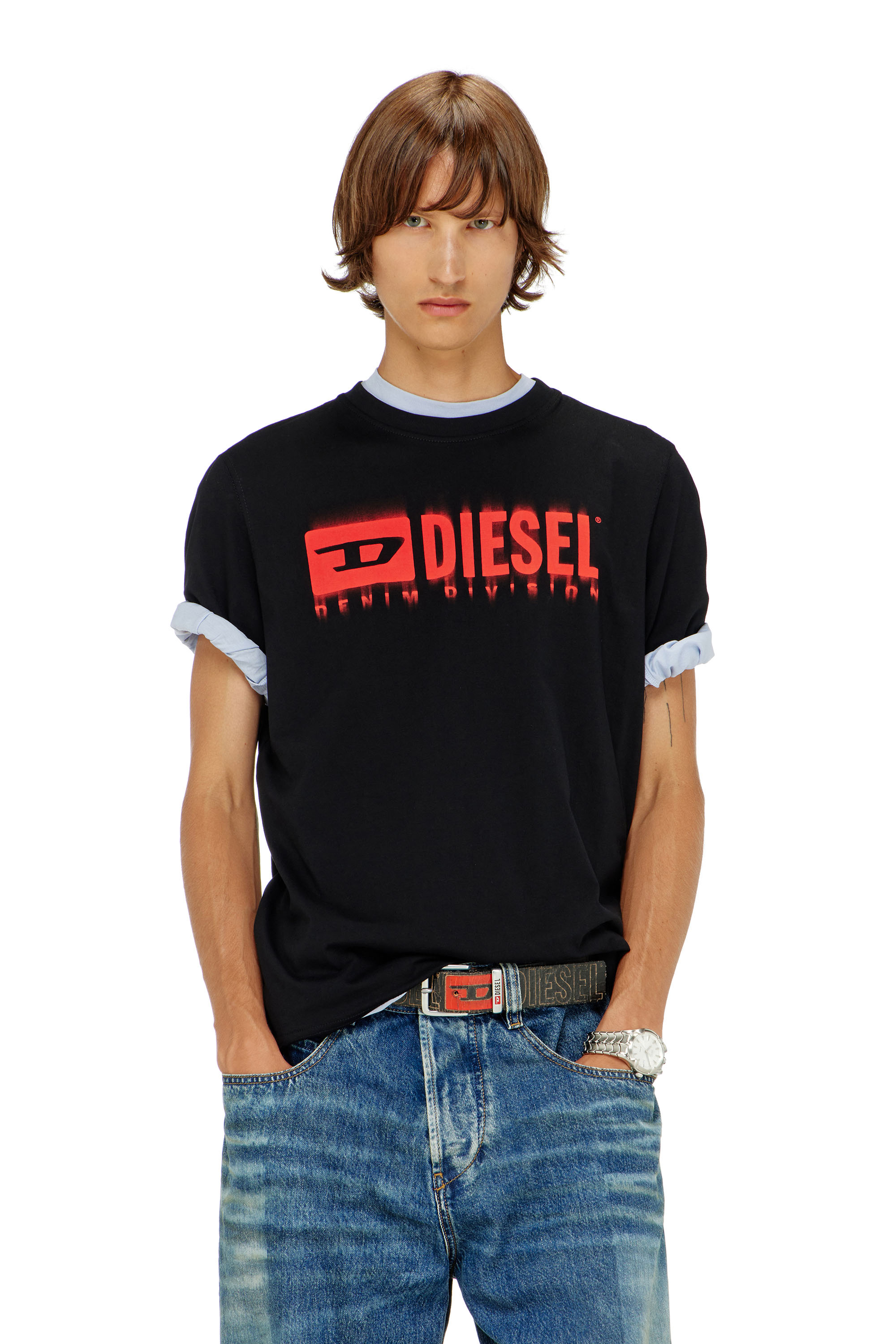 Diesel - T-ADJUST-Q7, Man's T-shirt with blurry Diesel logo in Black - 1