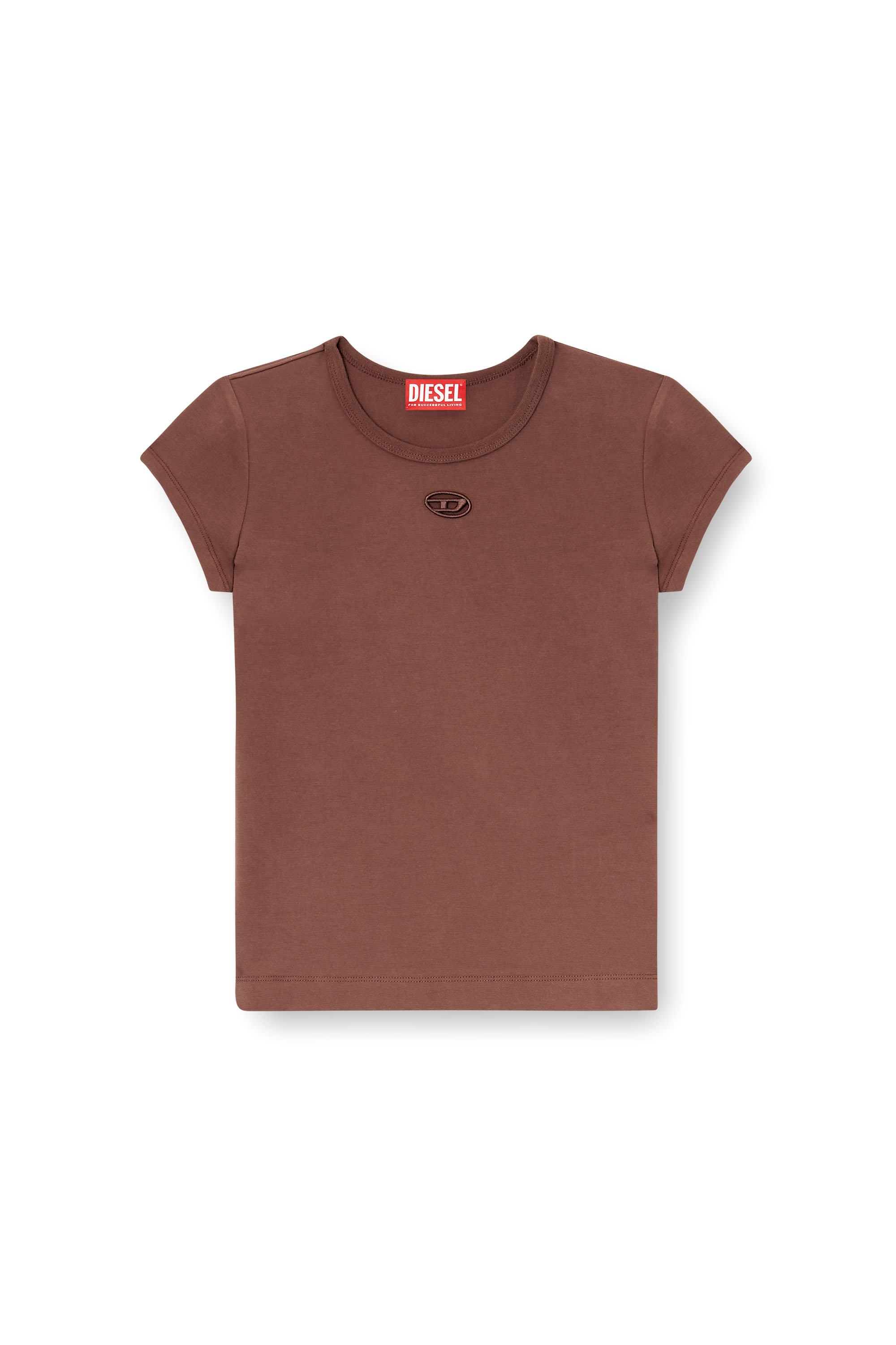 Diesel - T-ANGIE-OD, Woman's T-shirt with cut-out embroidered logo in Brown - 3