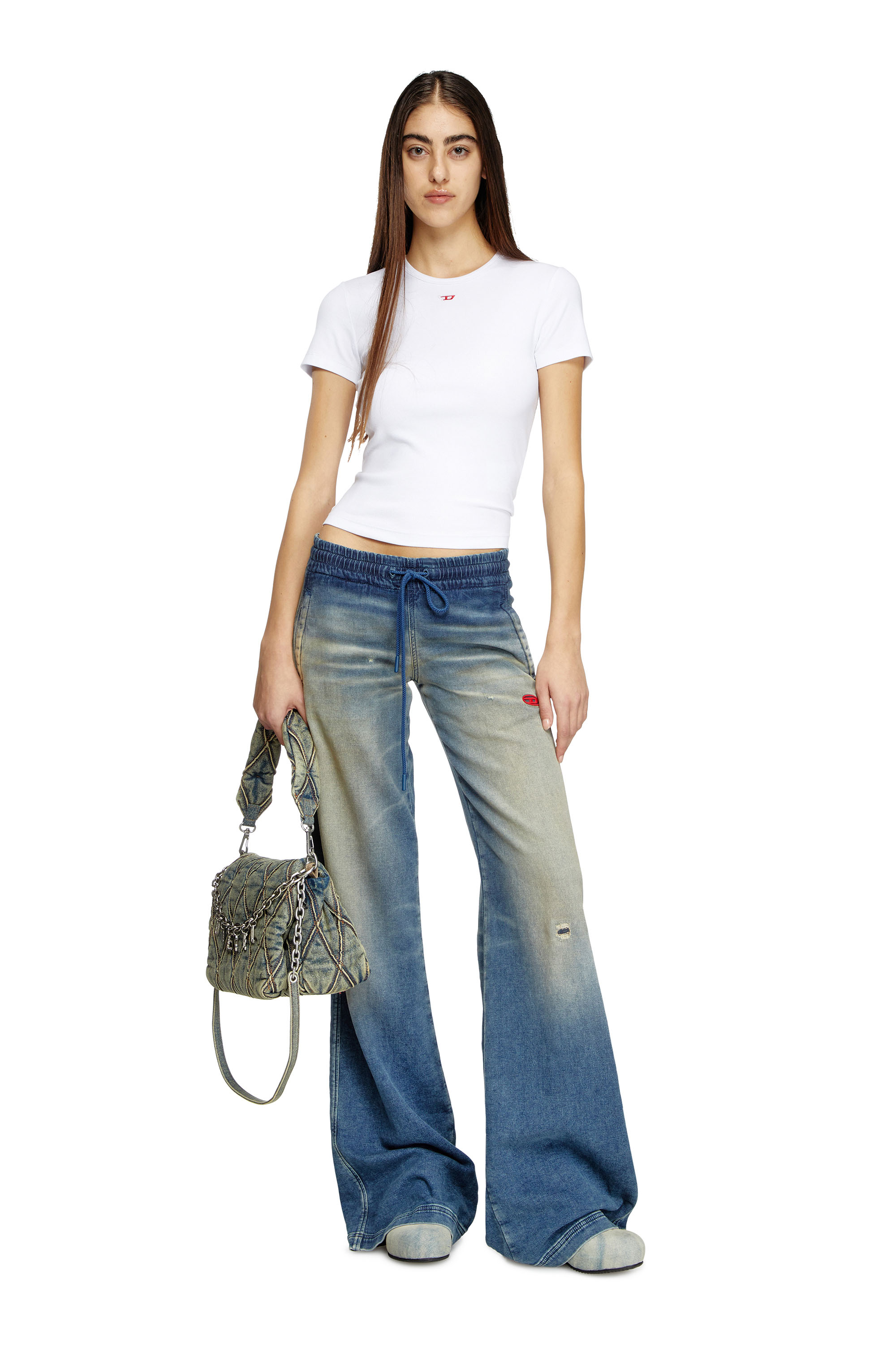 Diesel - T-ELE-LONG-D, Woman's T-shirt with D logo patch in White - 1