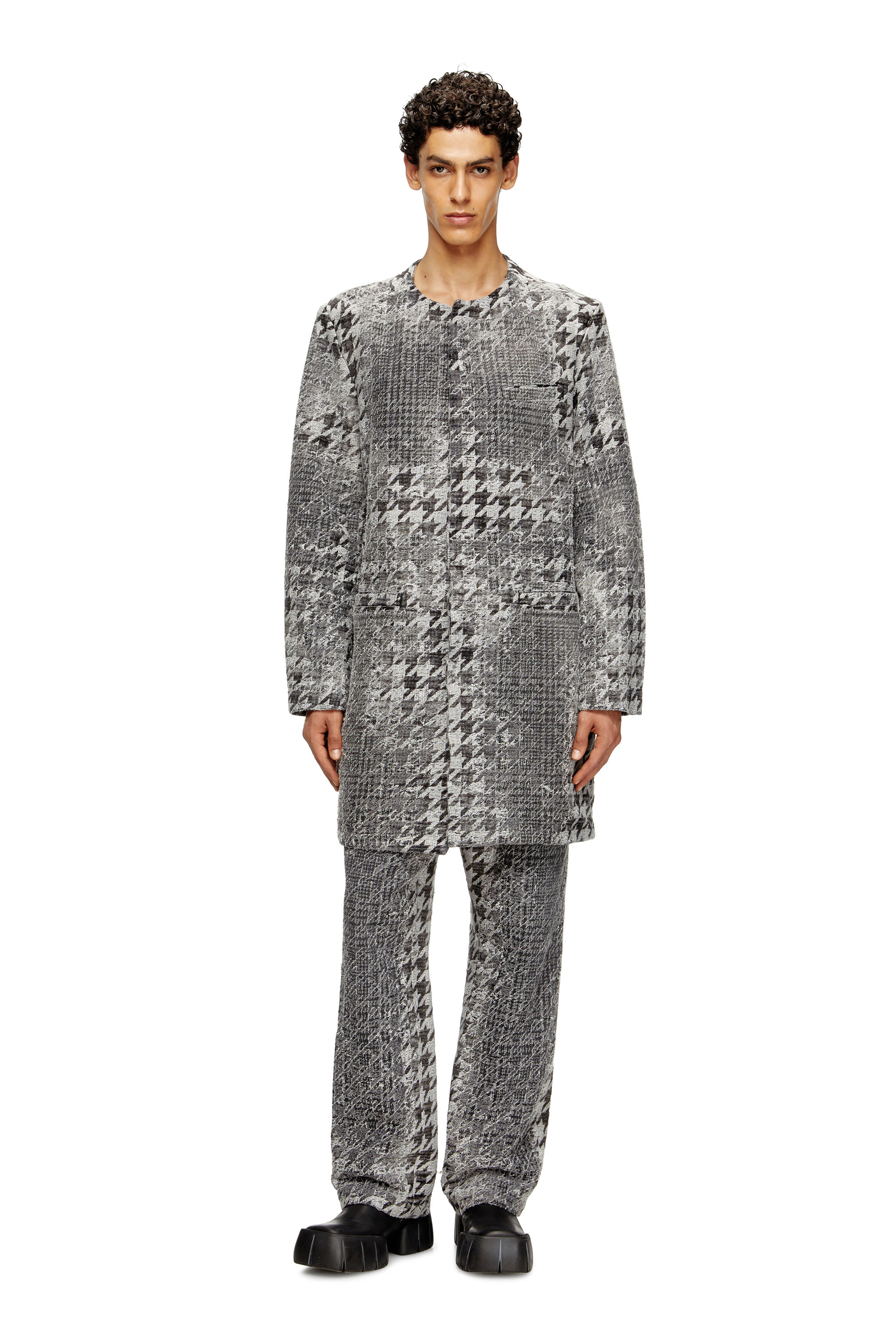 Diesel - D-LOT-FSH, Unisex's Coat in Prince of Wales jacquard denim in Black/White - 3