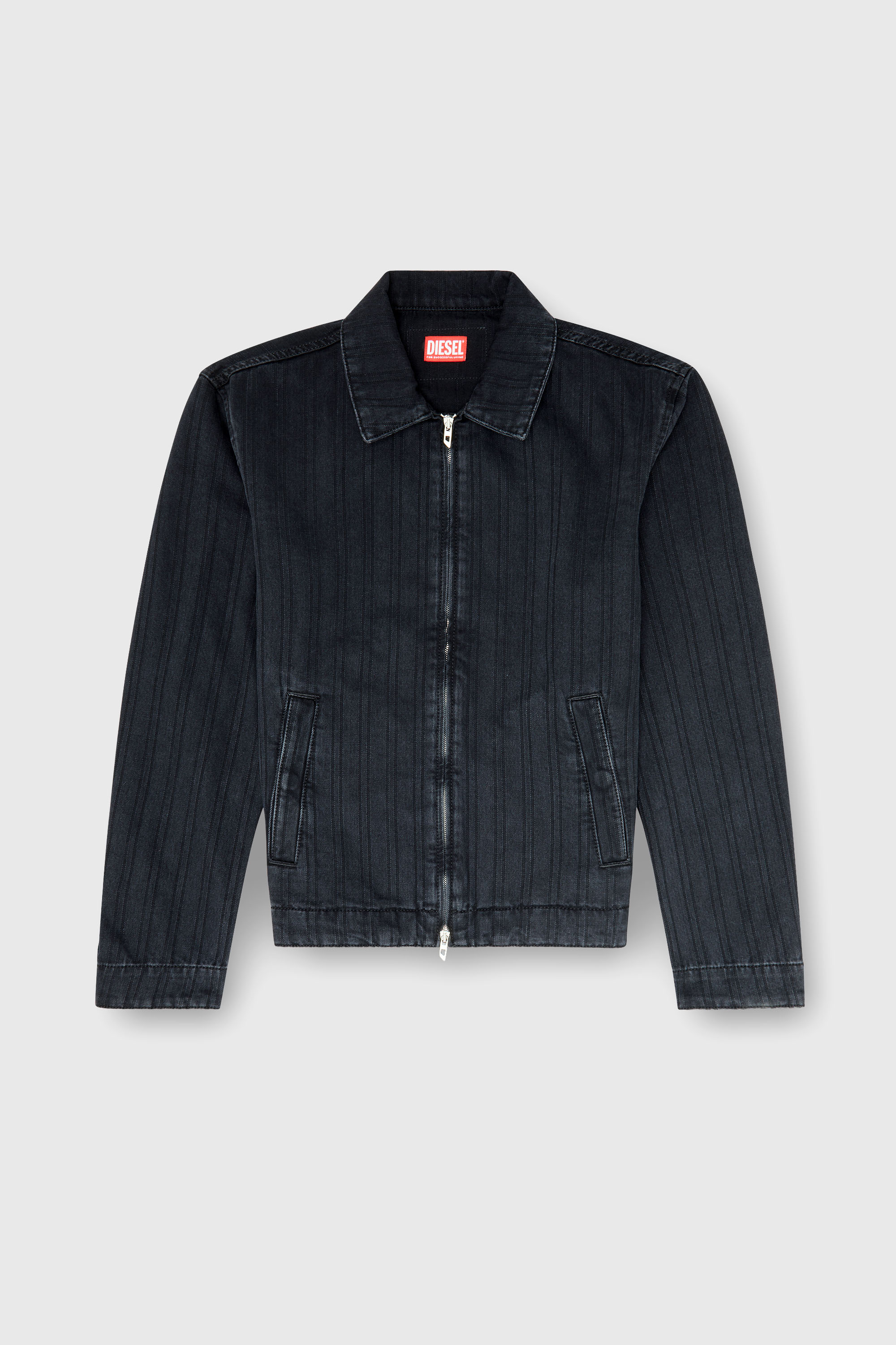 Diesel - D-ROHE, Man's Jacket in pinstripe denim in Black/Dark grey - 2