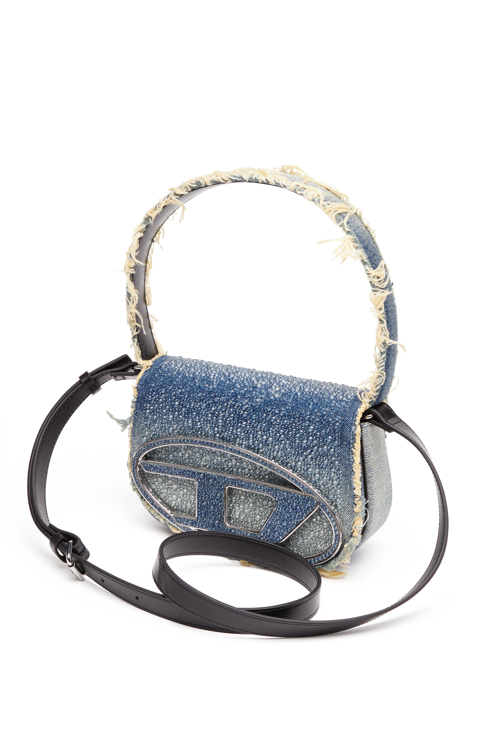 Diesel - 1DR, Woman 1DR-Iconic shoulder bag in denim and crystals in Blue - Image 6