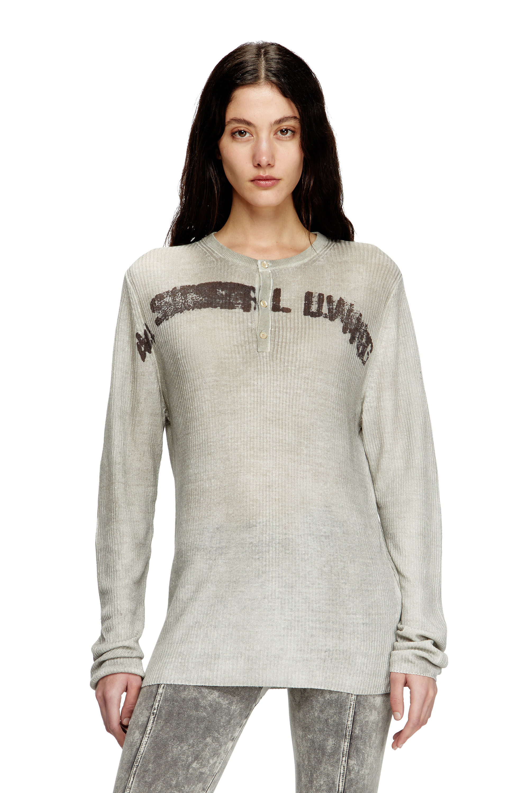 Diesel - K-ROBBY, Unisex's Dirty-effect Henley jumper in linen in Beige - 6