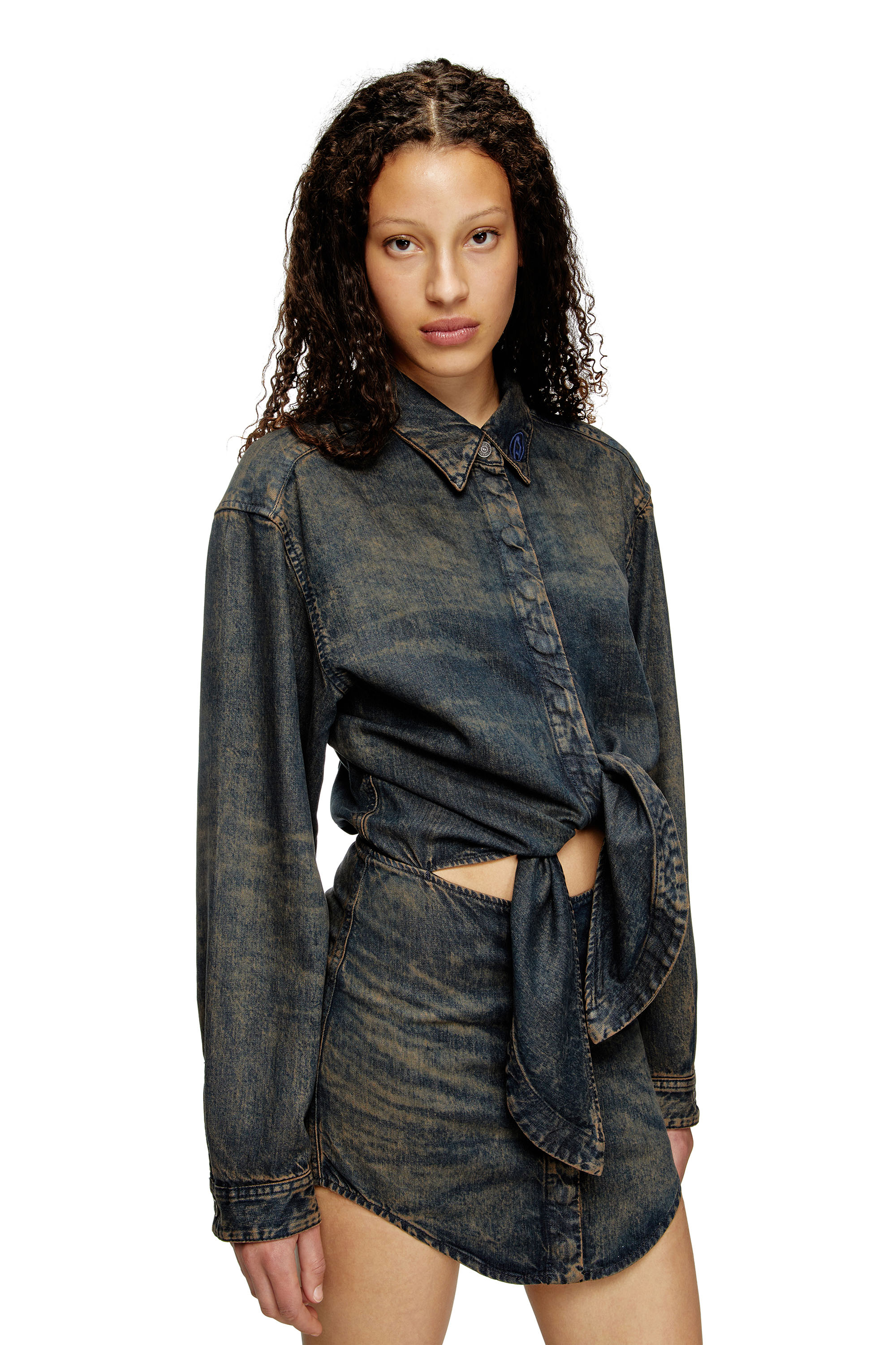 Diesel - DE-SUSAN-S, Woman's Dress in fluid denim in Dark Blue - 5
