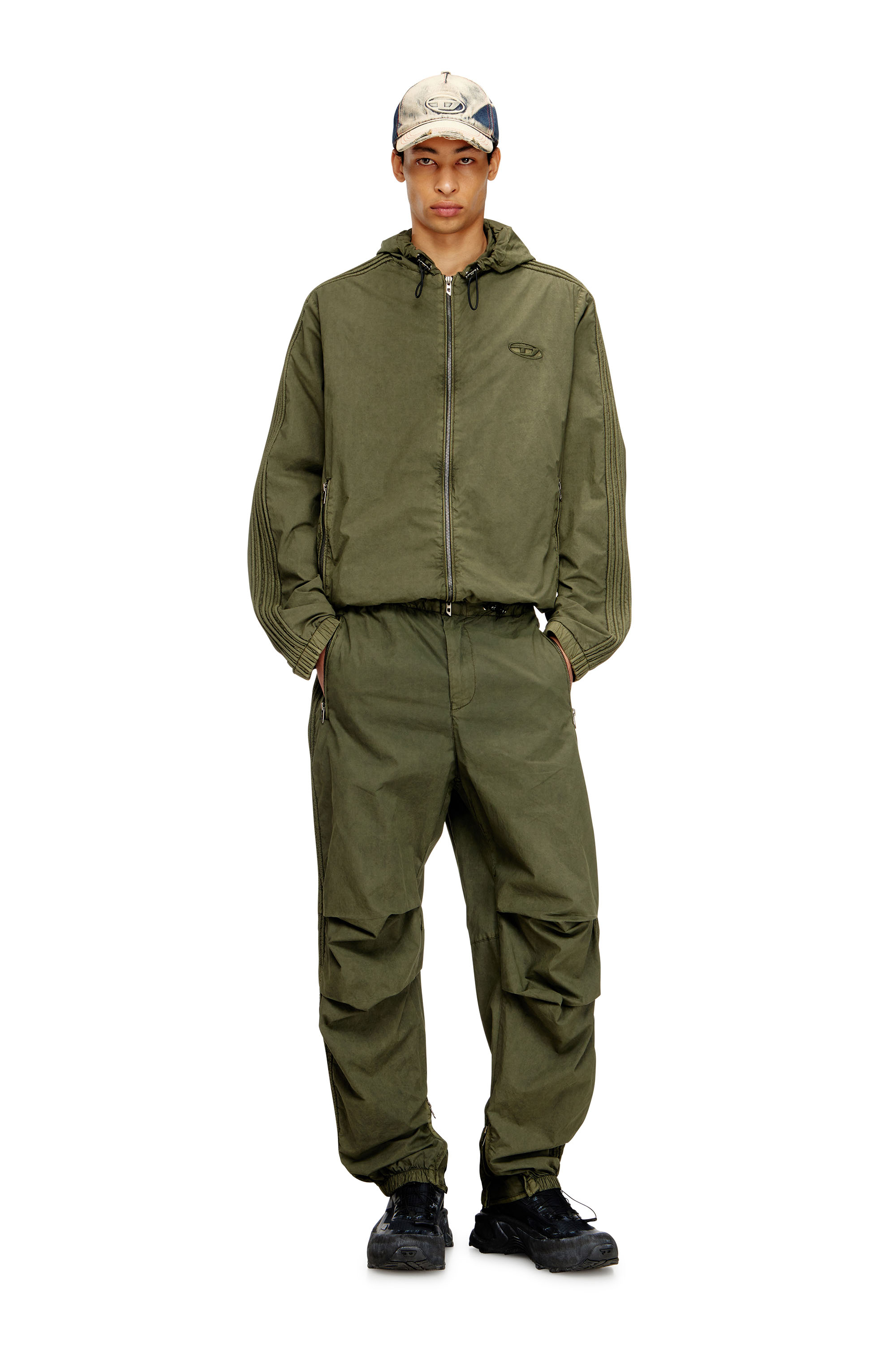 Diesel - J-STITCH, Man's Hooded zip-up jacket in cotton poplin in Military Green - 2