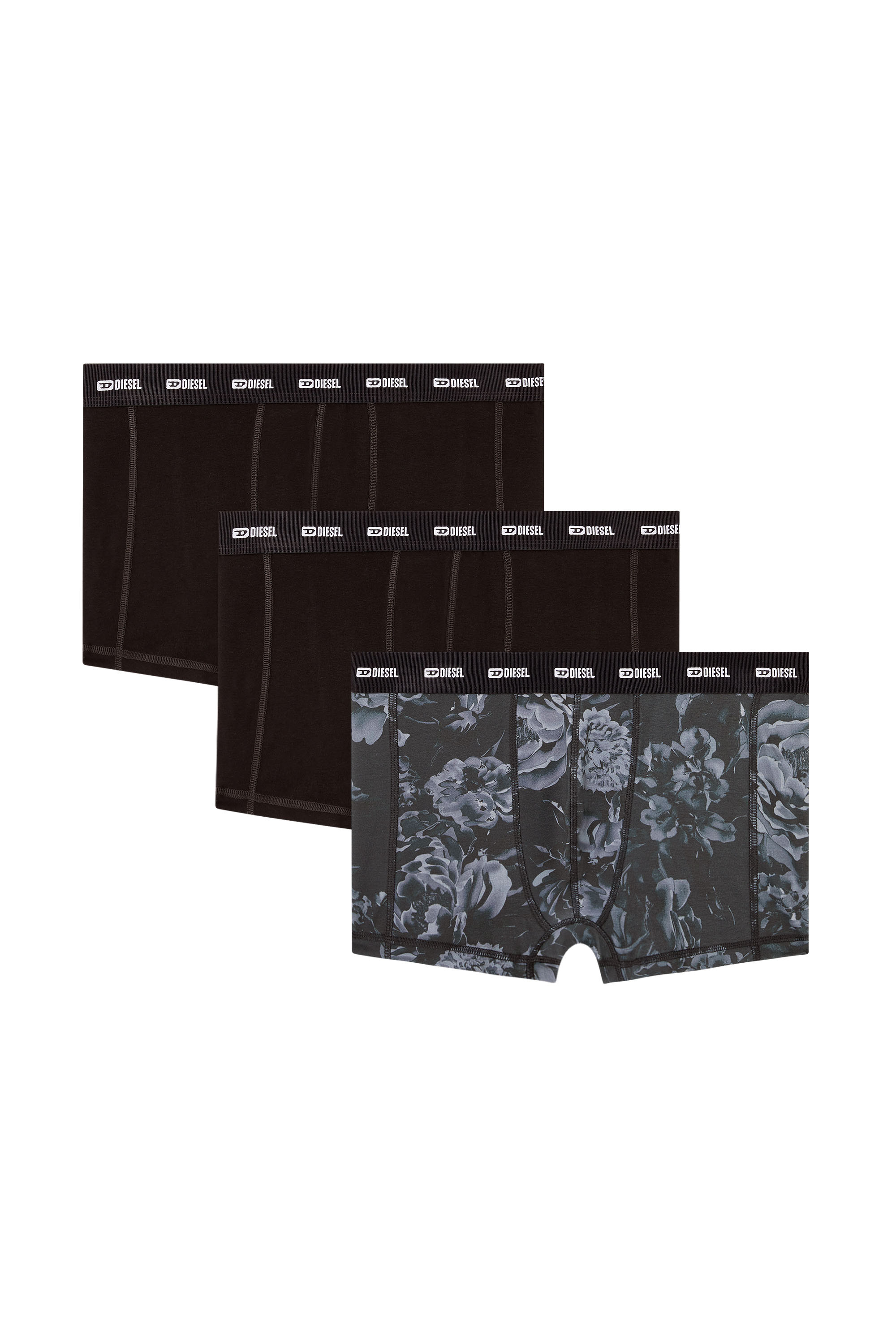 Diesel - DAMIEN-UTLT-3PACK, Man's 3-pack boxer briefs with floral motif in Black - 1