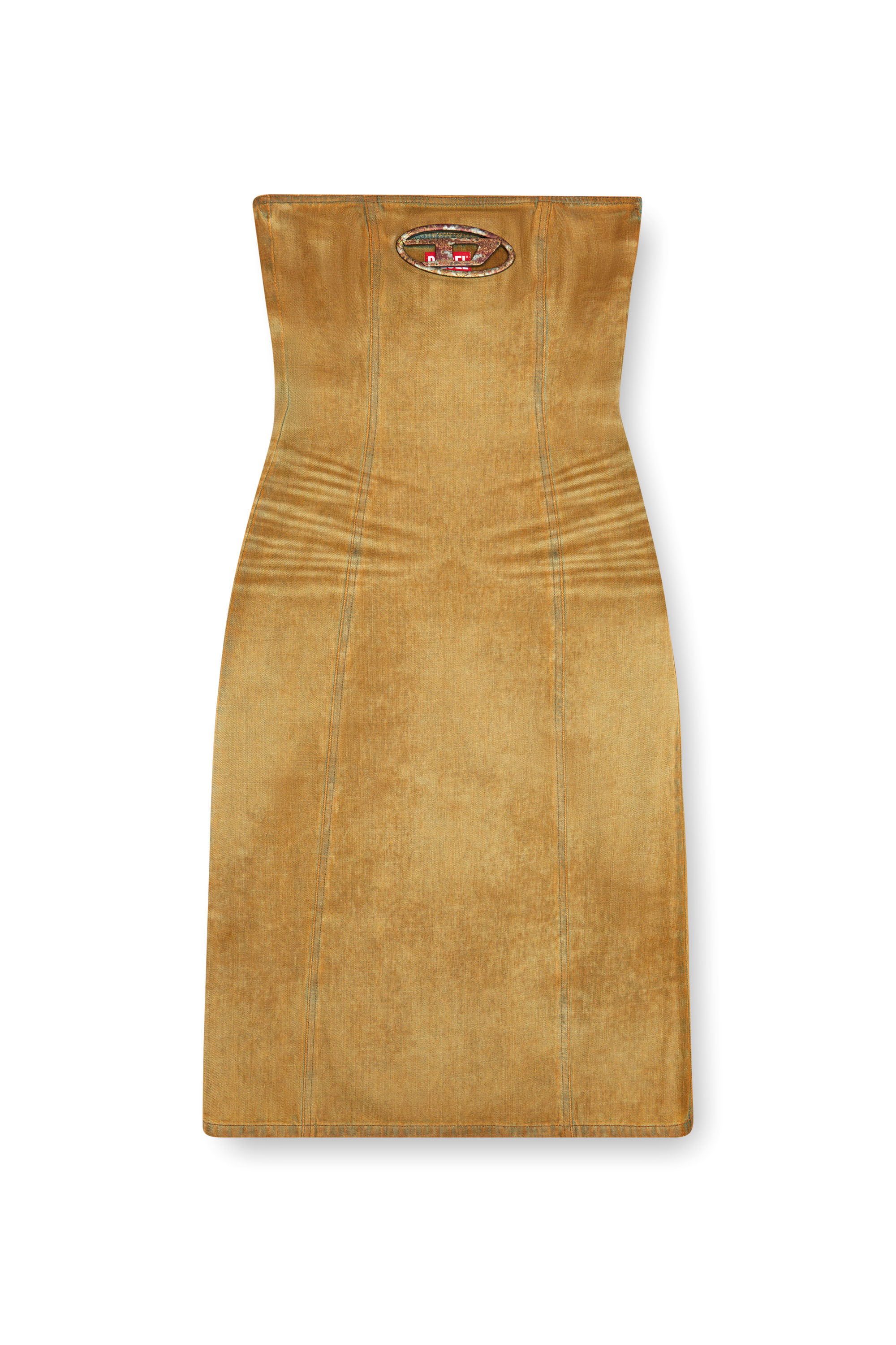 Diesel - DE-VILDRESS-FSF, Woman's Denim midi dress with rust-effect logo in Light Brown - 1