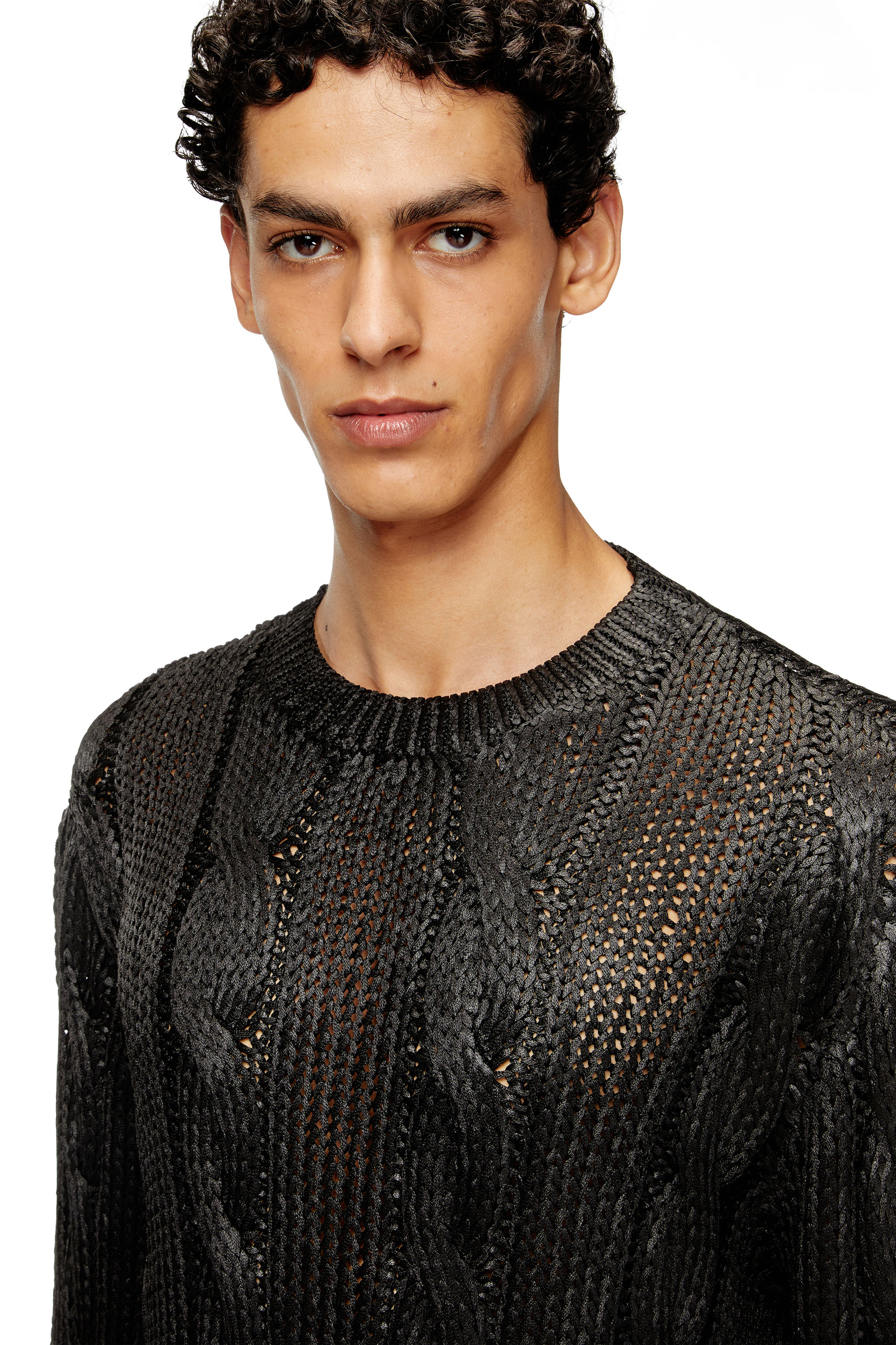 Diesel - K-MICHIU, Man's Cable-knit jumper with shiny effect in Black - 5