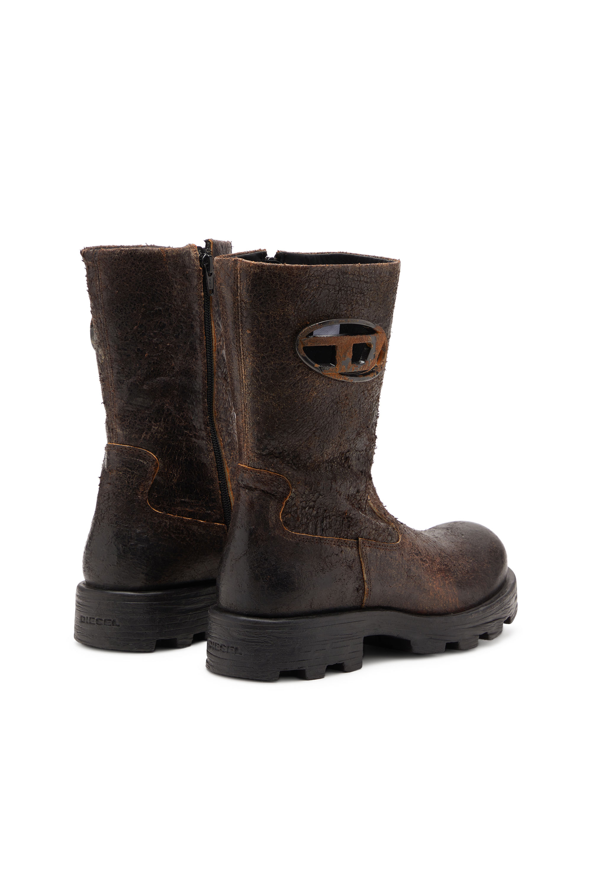 Diesel - D-HAMMER BKR D W, Woman's D-Hammer-Biker boots in distressed crackled suede in Brown - 3