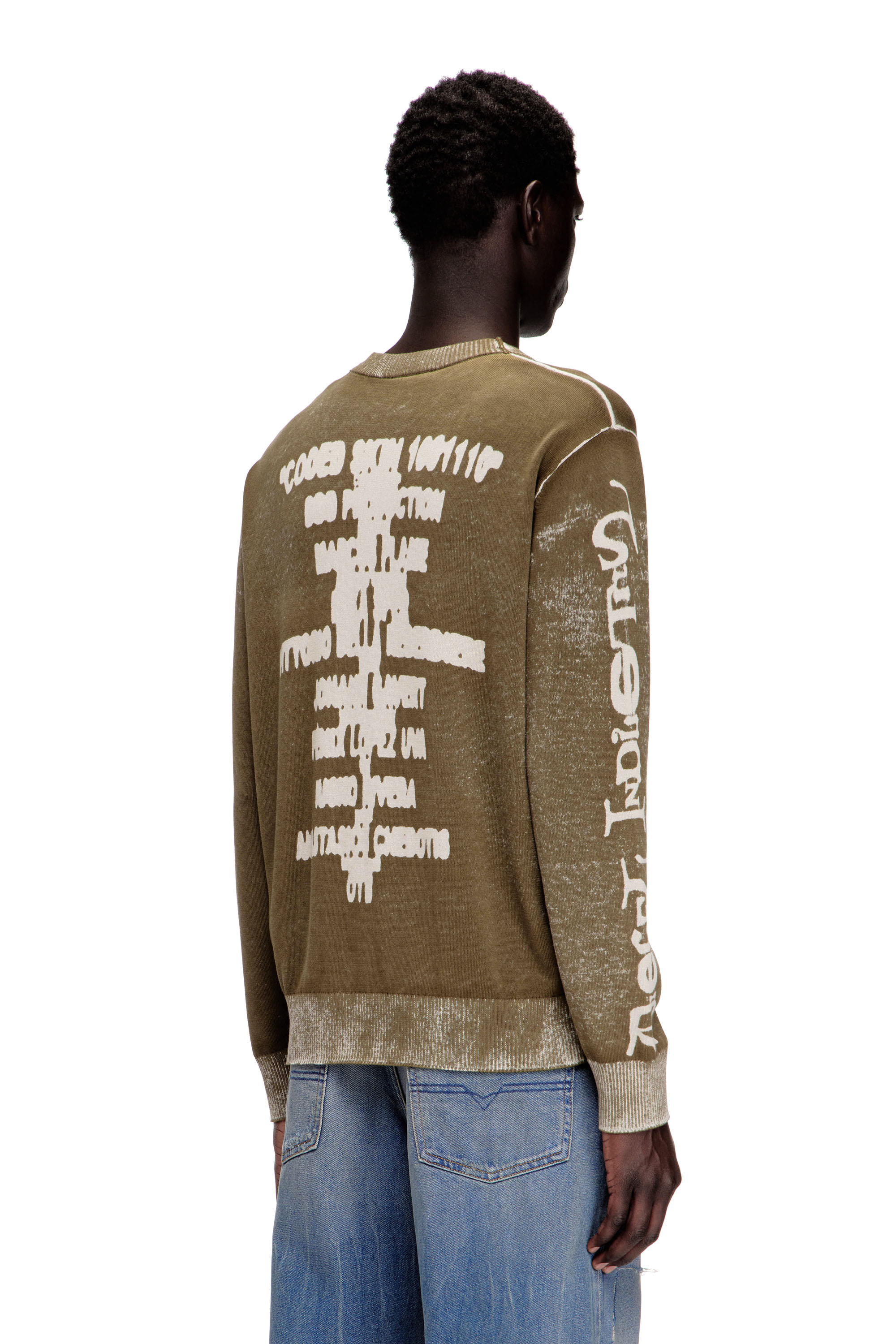 Diesel - K-YORKI, Man's Faded reverse-print jumper with lettering in Military Green - 4