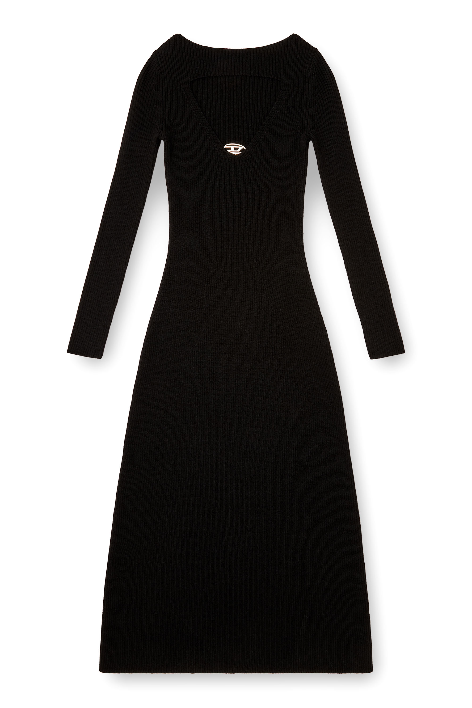 Diesel - M-OLONI, Woman's Midi wool dress with inlay in Black - 3