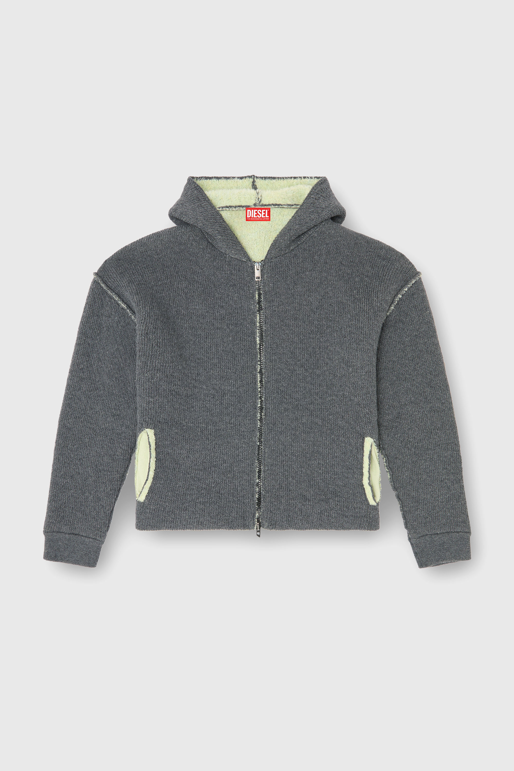 Diesel - K-BOUBBY, Man's Zip-up hoodie in dual-texture knit in Grey - 2