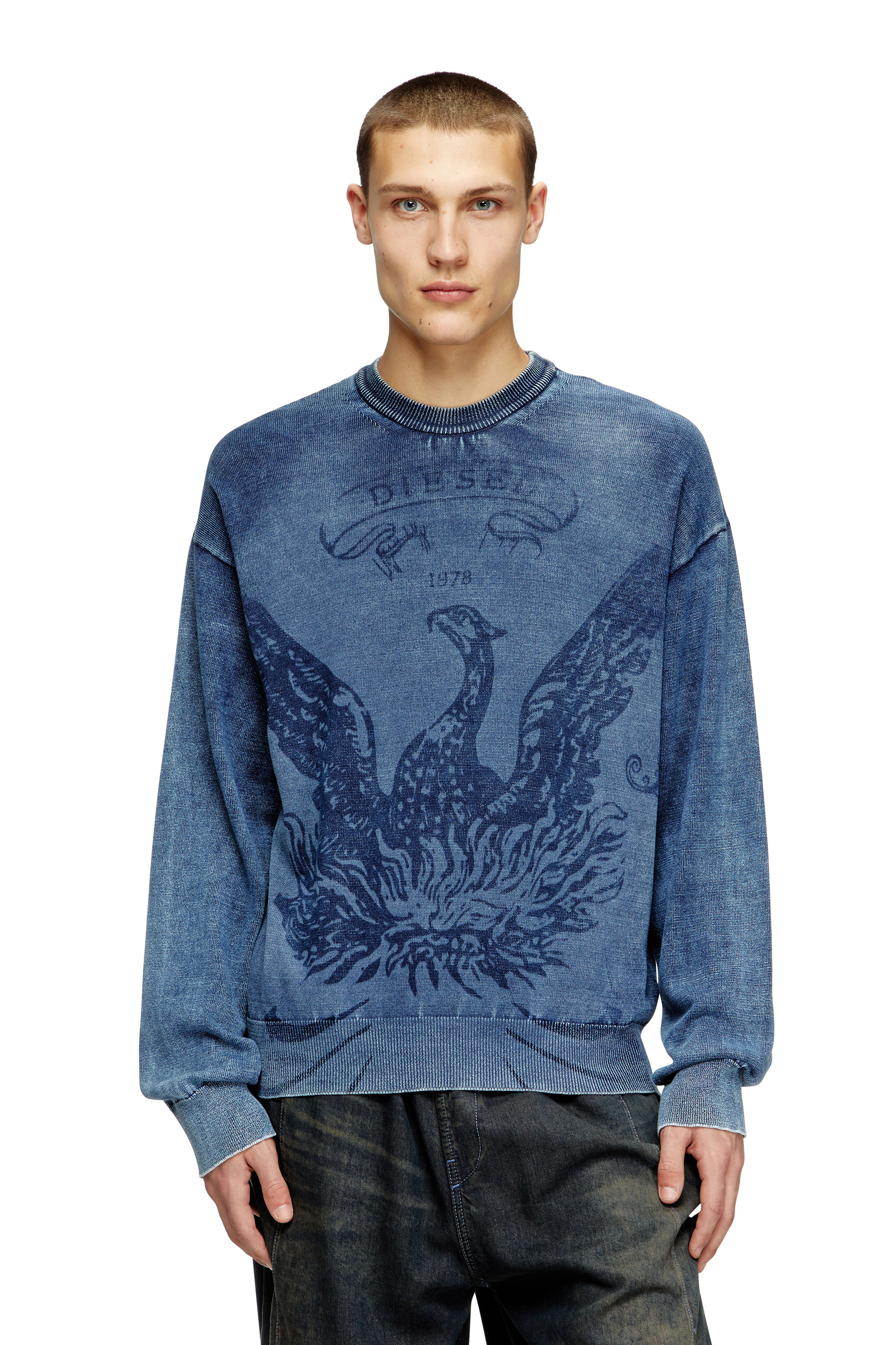 Diesel - K-FENICOL, Man's Indigo jumper with Phoenix logo in Blue - 1