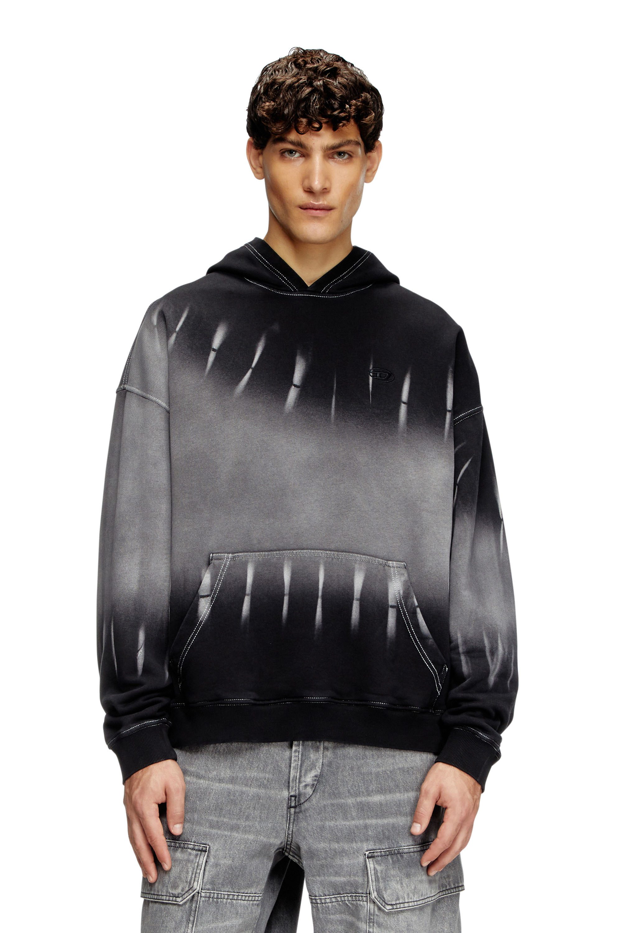 Diesel - S-BOXT-HOOD-R2, Man's Tie-dyed hoodie with logo print in Black - 1