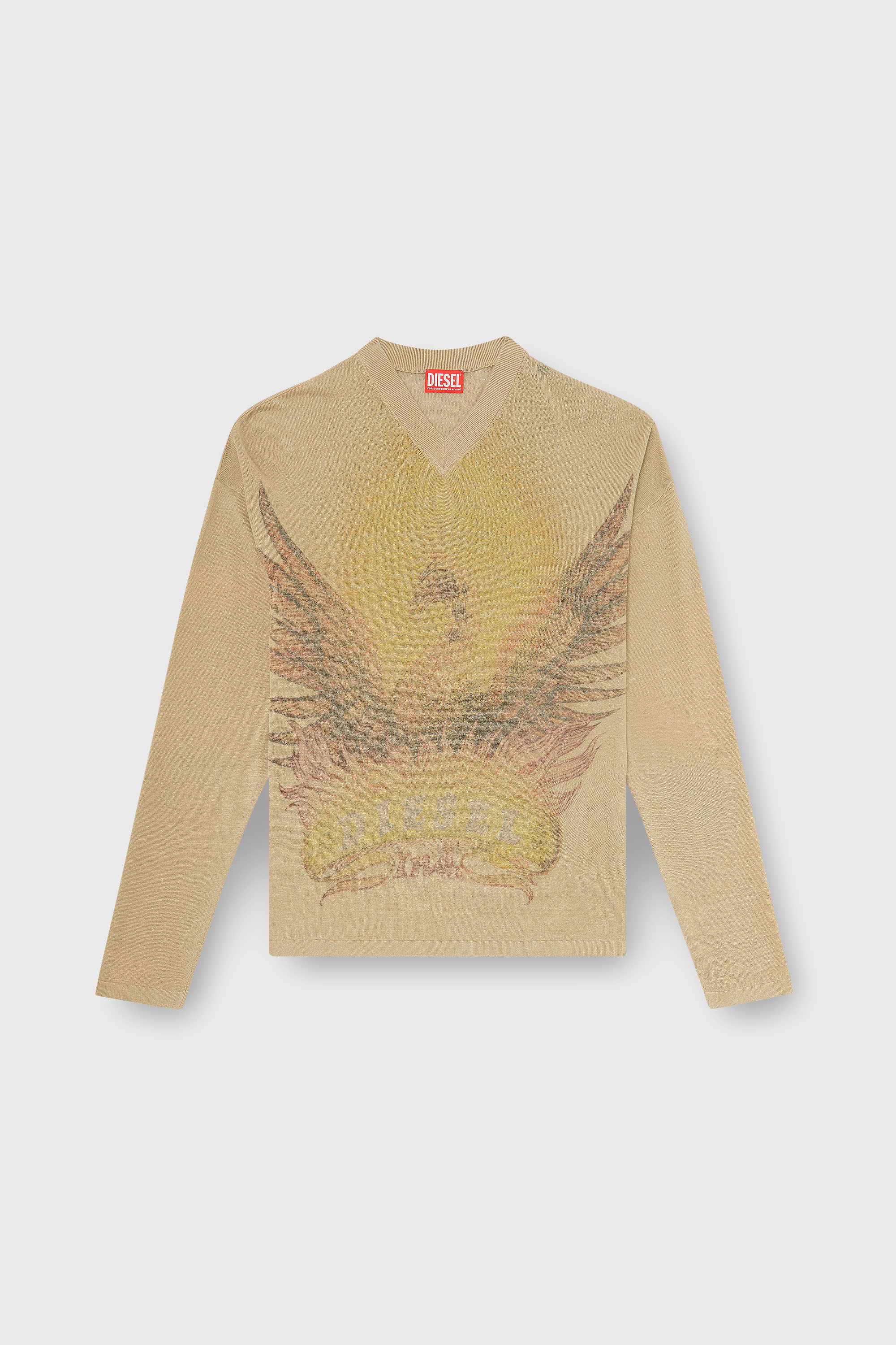 Diesel - K-ARMINS, Man's Linen jumper with faded Phoenix print in Beige - 2
