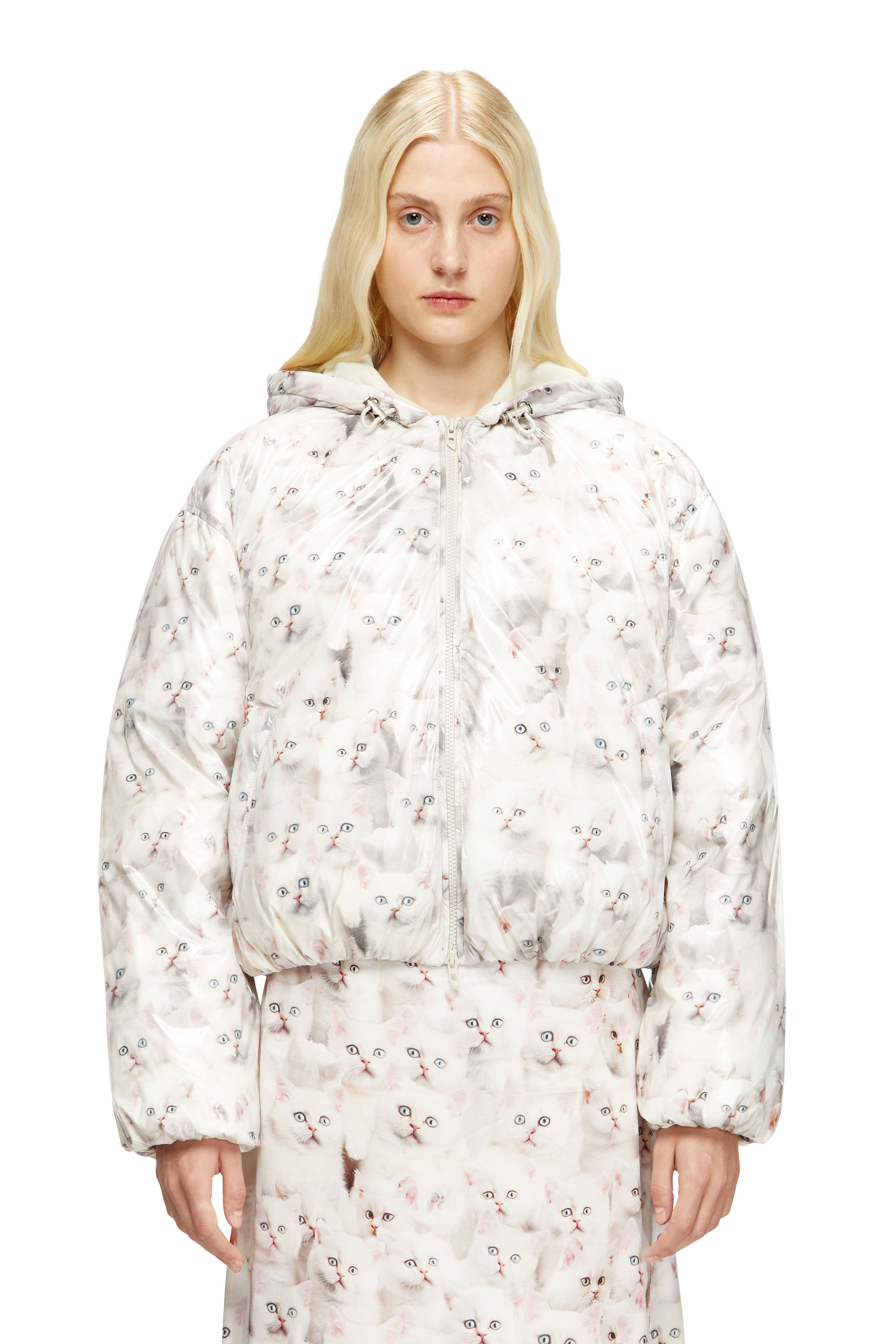 W-INNER-R1, White Diesel - W-INNER-R1, Woman's Padded jacket with cat print in White - 3