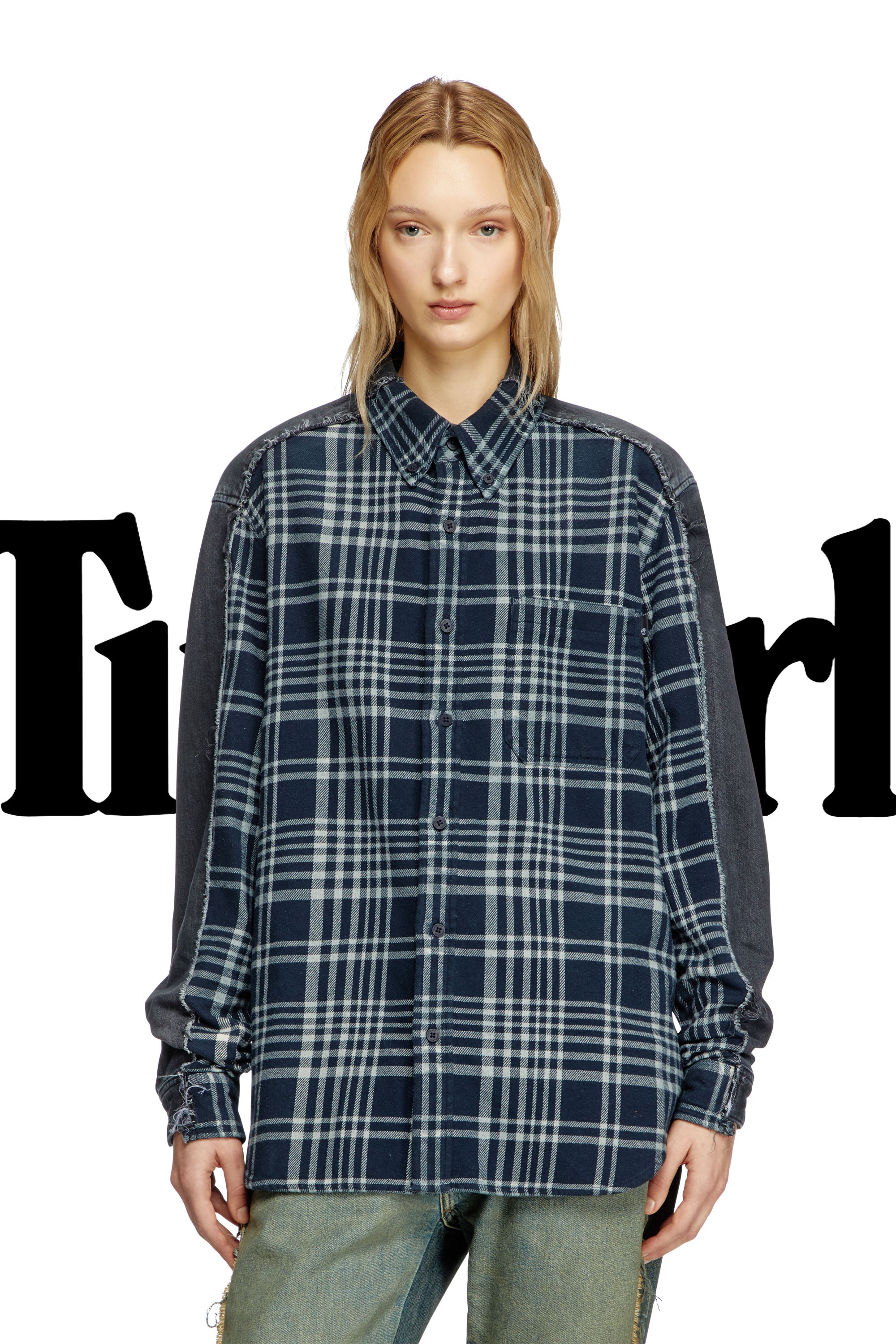 Diesel - Shirt Dieseloves 6B, Unisex's Overdyed check and denim shirt in Blue/Black - 1