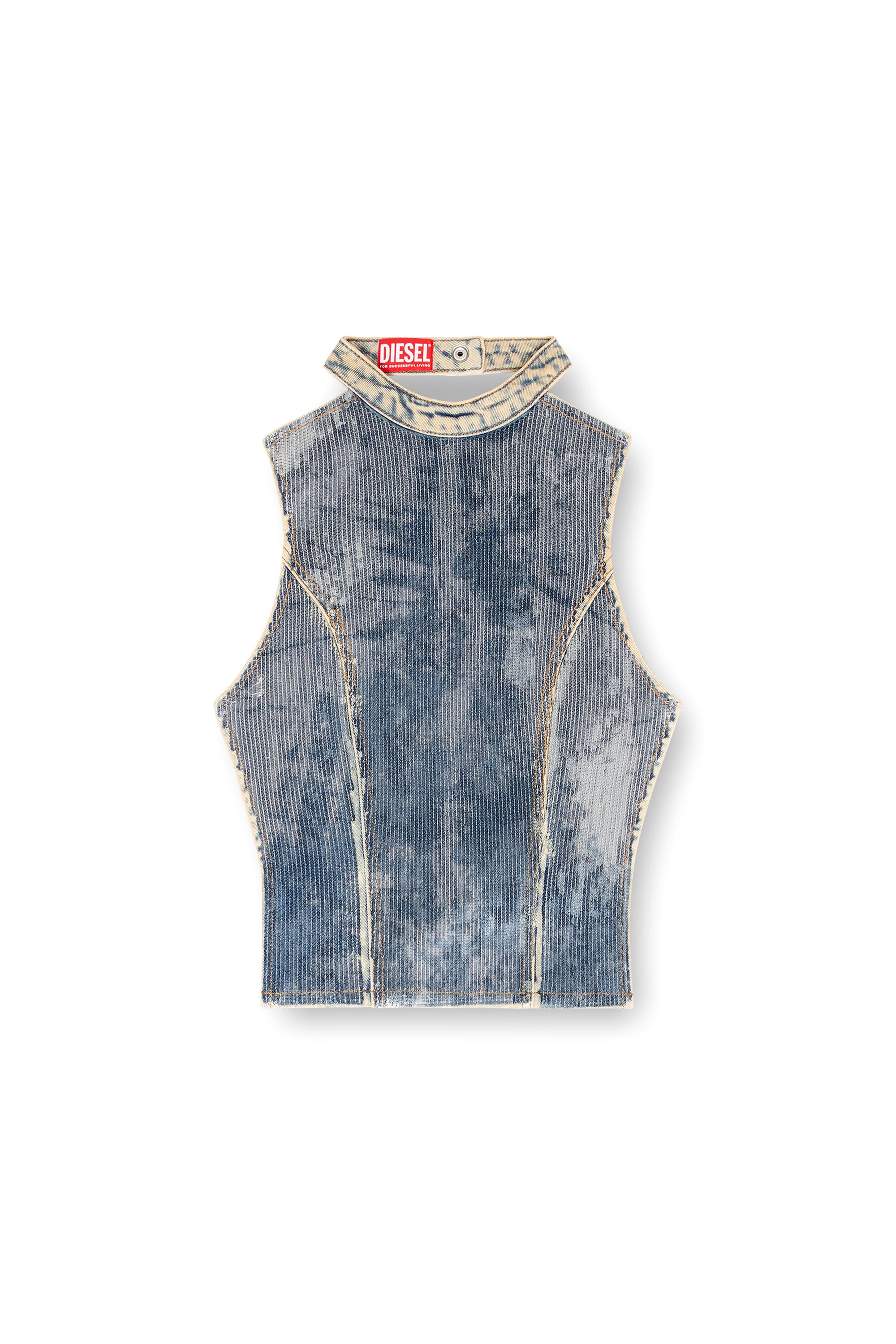 Diesel - DE-CAMY-S, Woman's Open-back top in sequined denim in Medium blue - 5