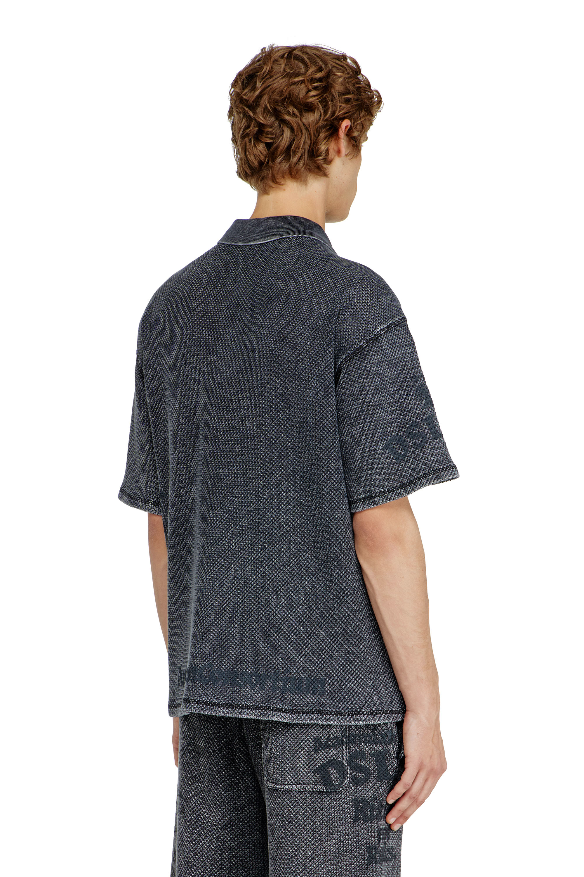 Diesel - T-ERRY-ZIP, Man's Mesh-jacquard polo shirt with Phoenix print in Dark grey - 4