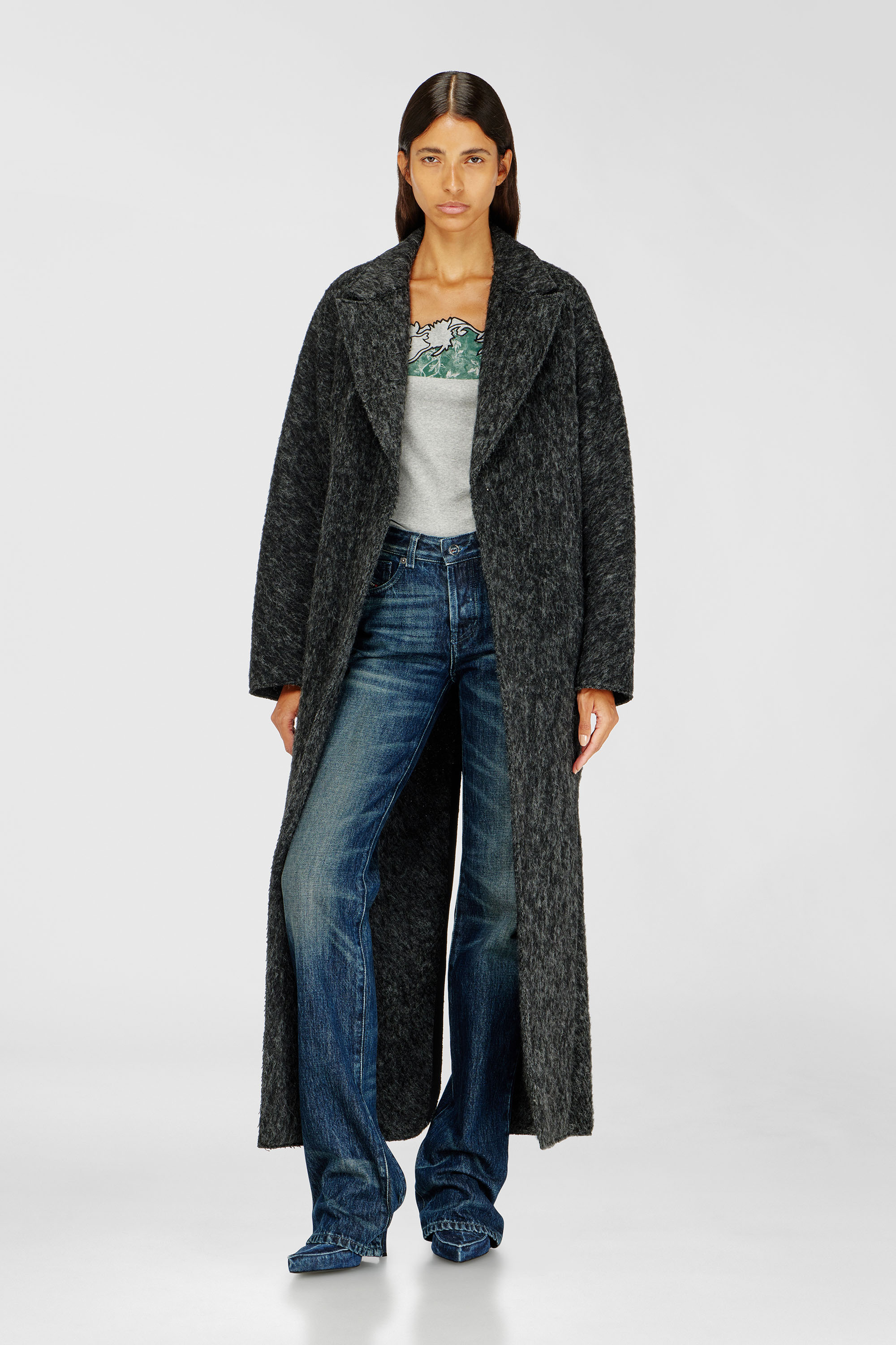 Diesel - W-SAYTA, Woman's Long coat in wool and alpaca blend in Dark grey - 2