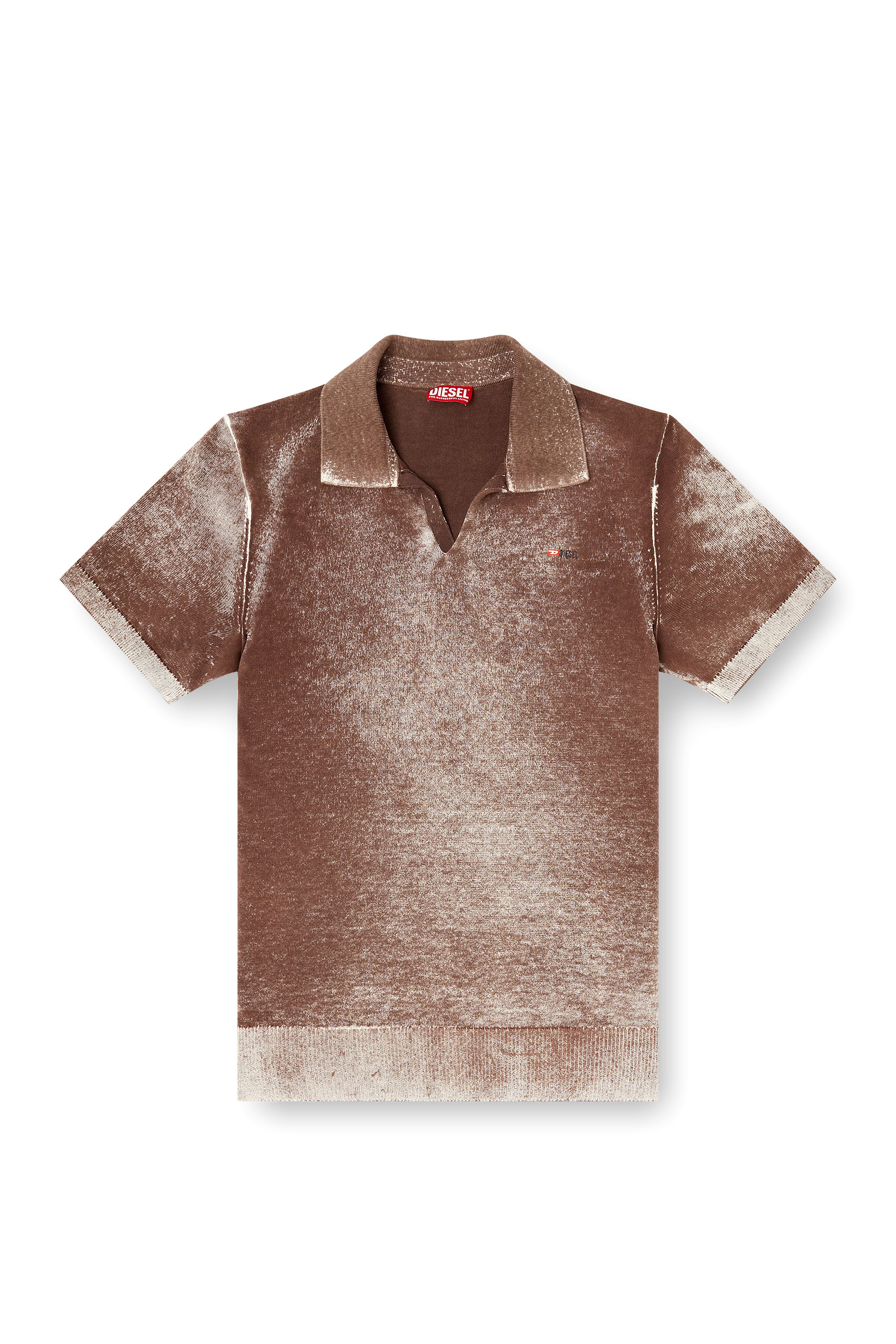 Diesel - K-LAWRIE, Man's Knit polo shirt with faded reverse print in Brown - 2
